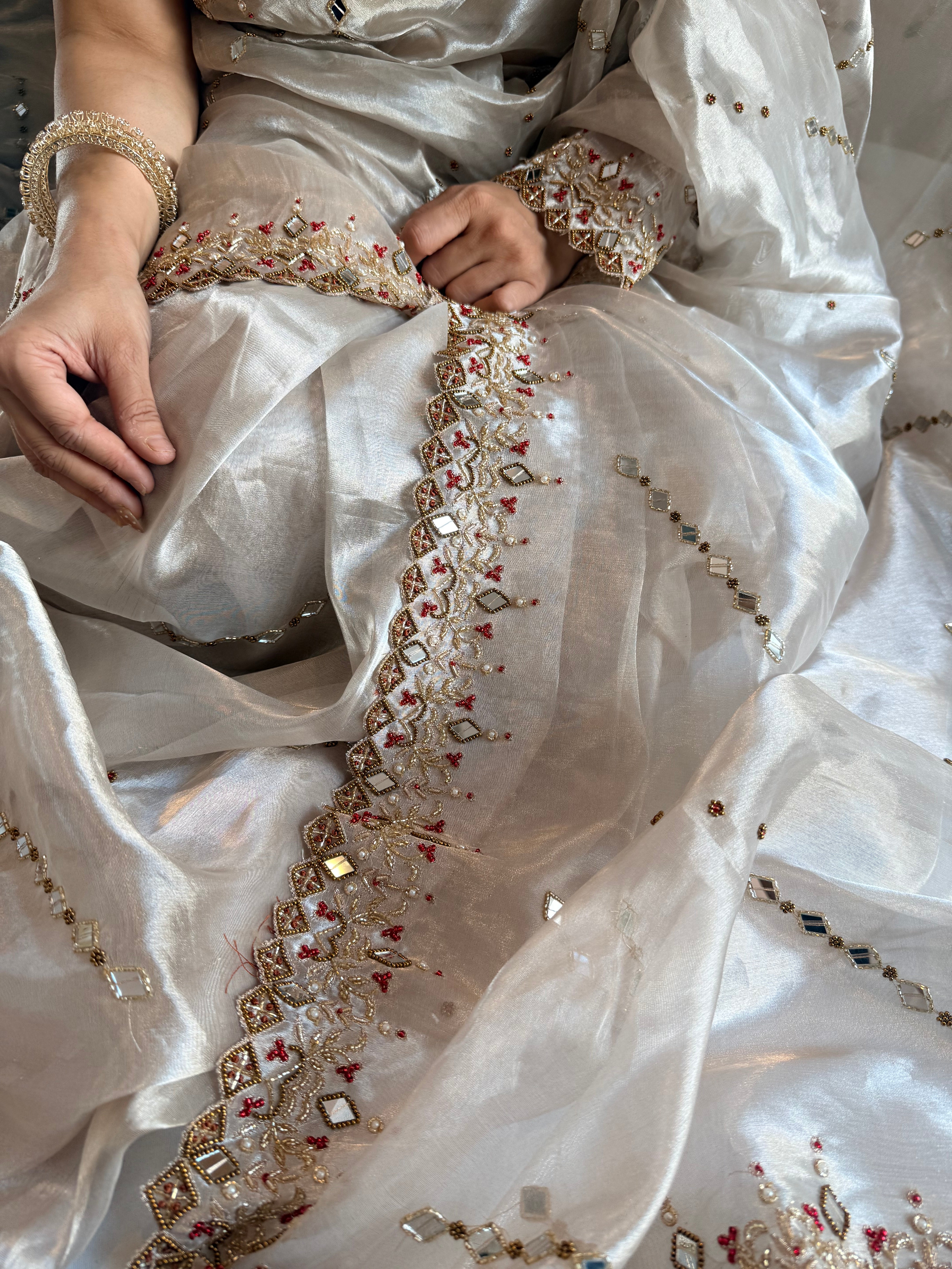 Jheel edit tissue silk diamond hand embroidered kadhwa saree