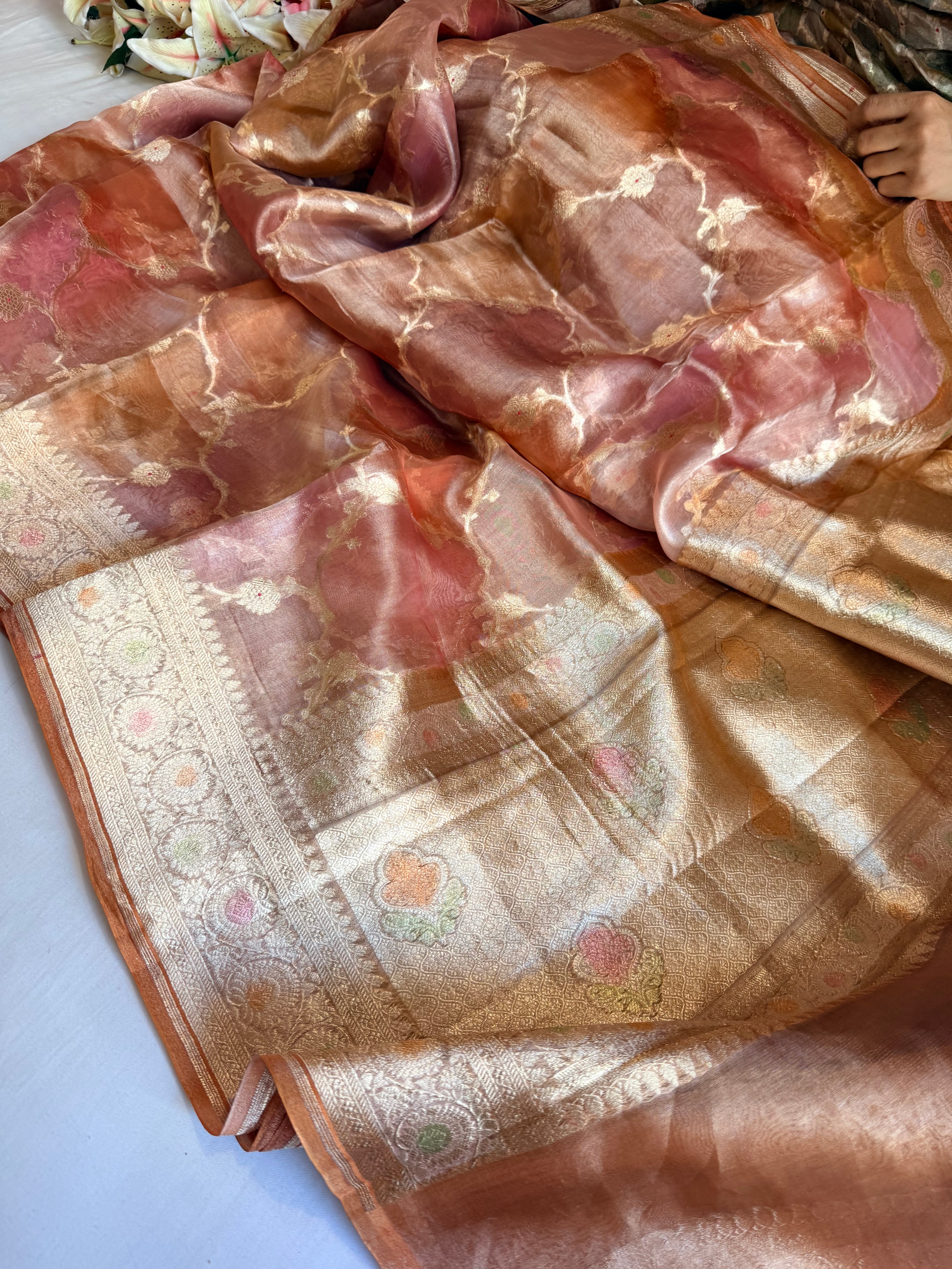Rangeen diamond tissue silk kadhwa jungla rangkaat saree
