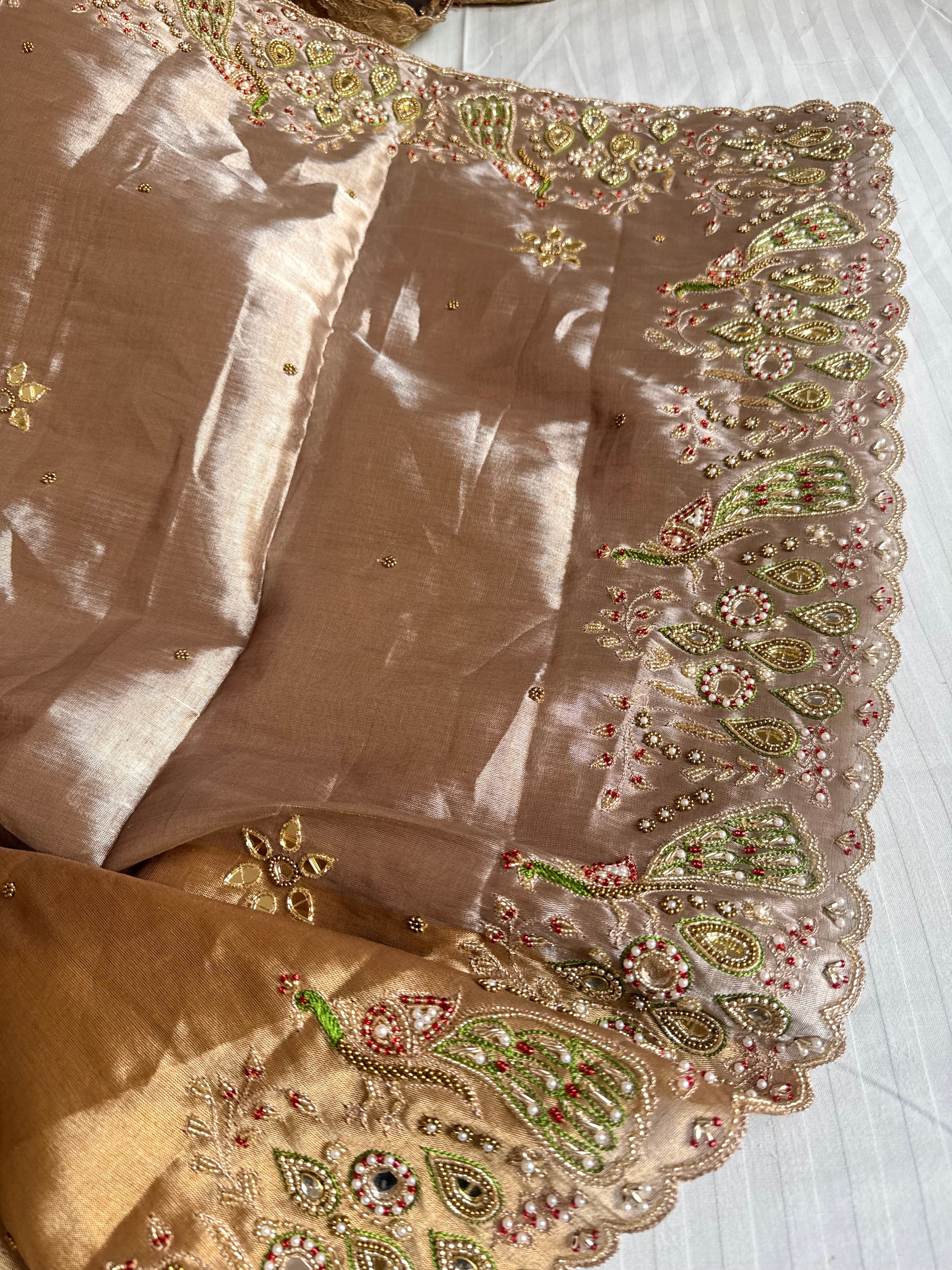 Kanjivaram banarasi tissue silk hand embroidered kadhwa saree with katan silk blouse