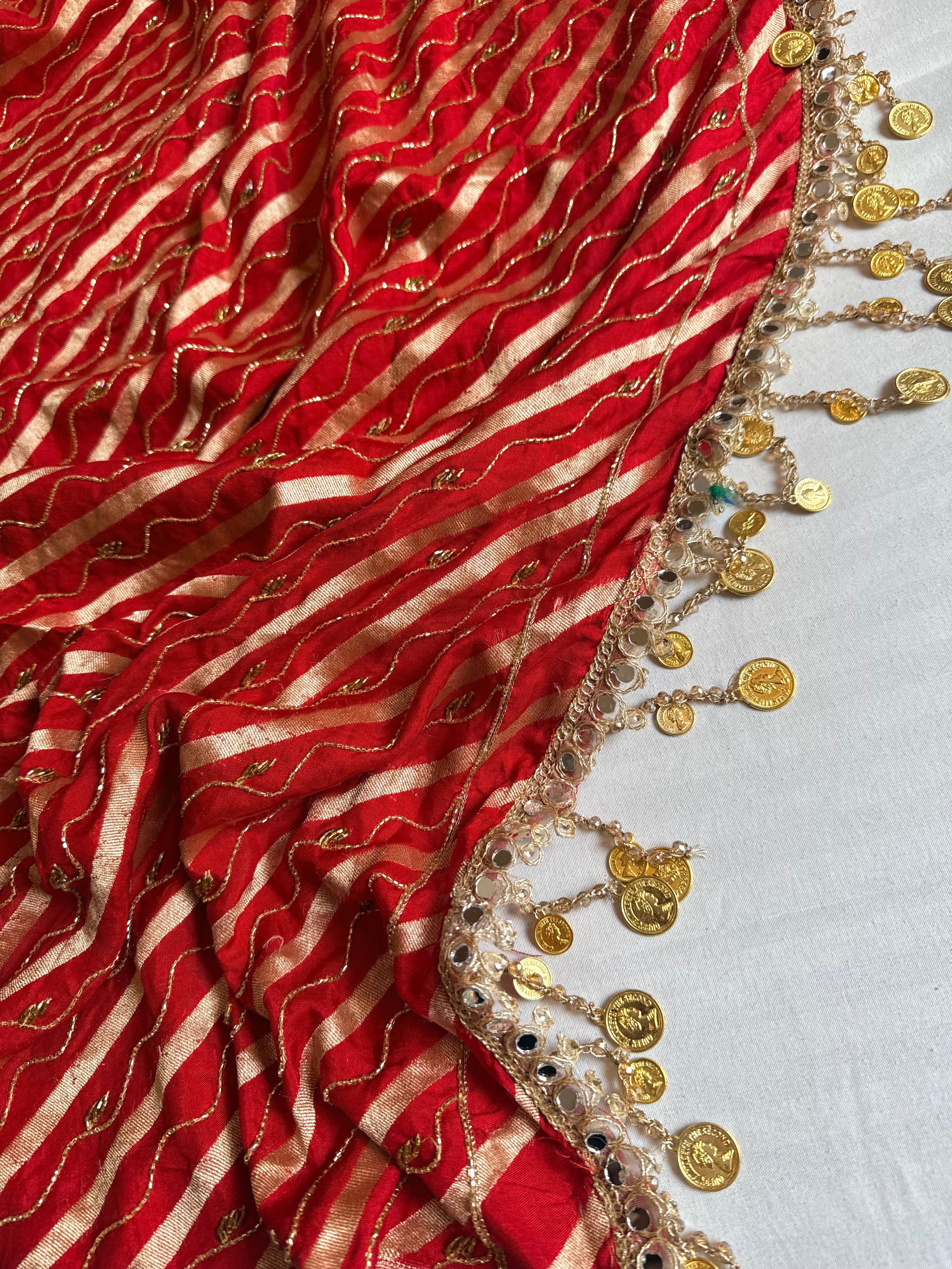 Moonga silk bridal red hand embroidered jadauwork kadhwa saree