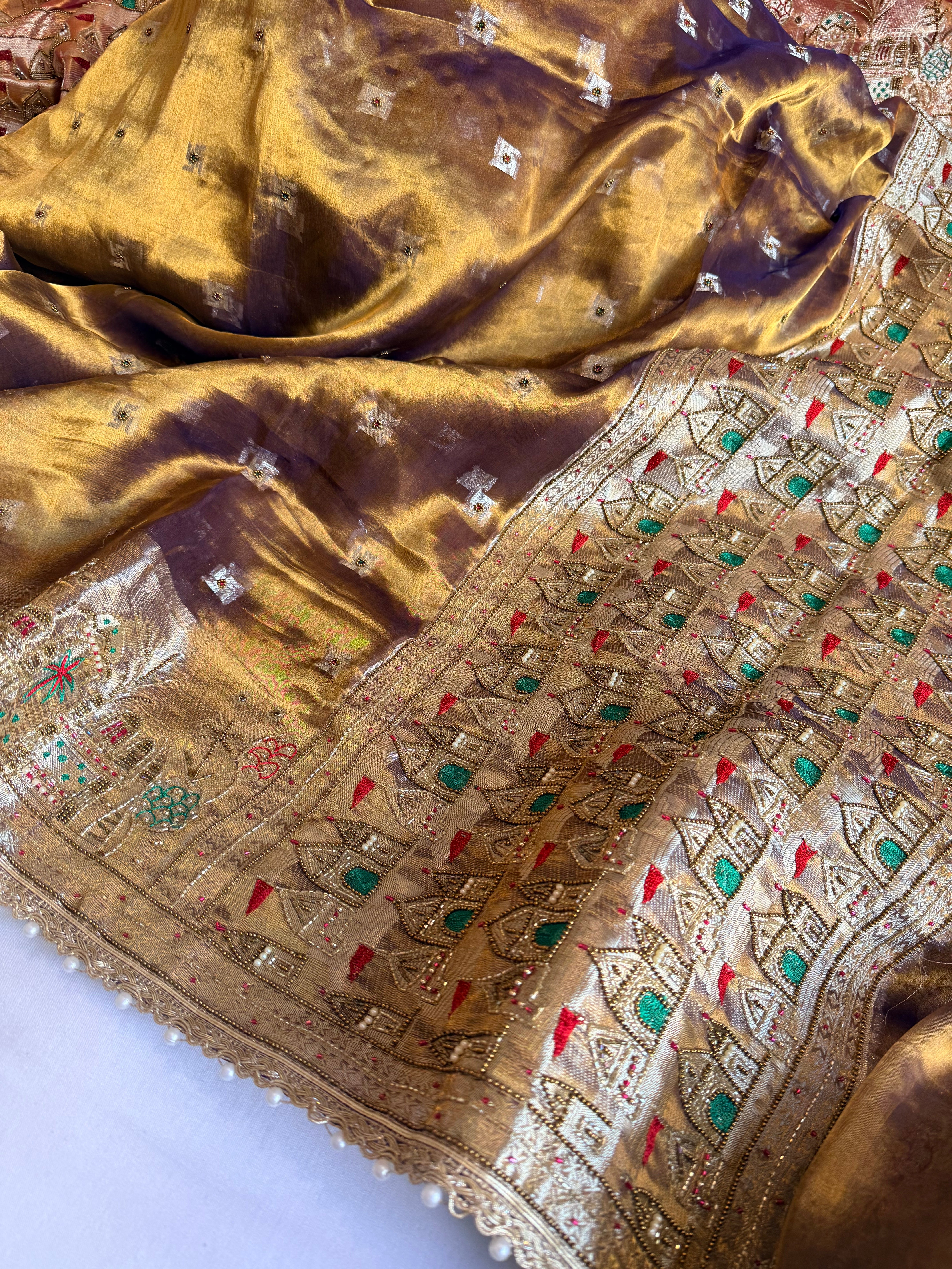 Ganga-darshan edit - Tissue silk kanjivaram blue hand embroidered kadhwa saree