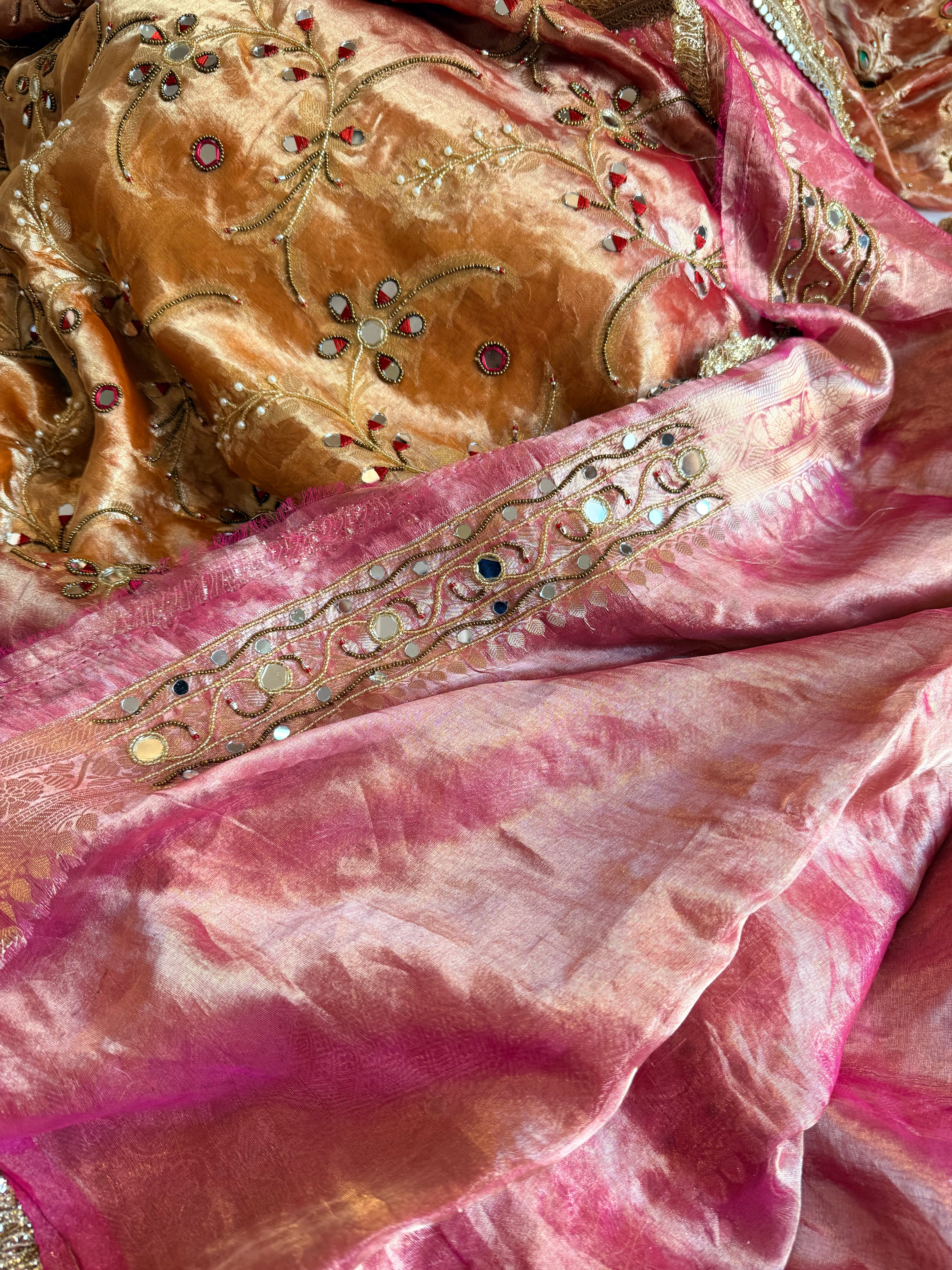 Kumkum edit tissue silk jaalwork hand embroidered saree