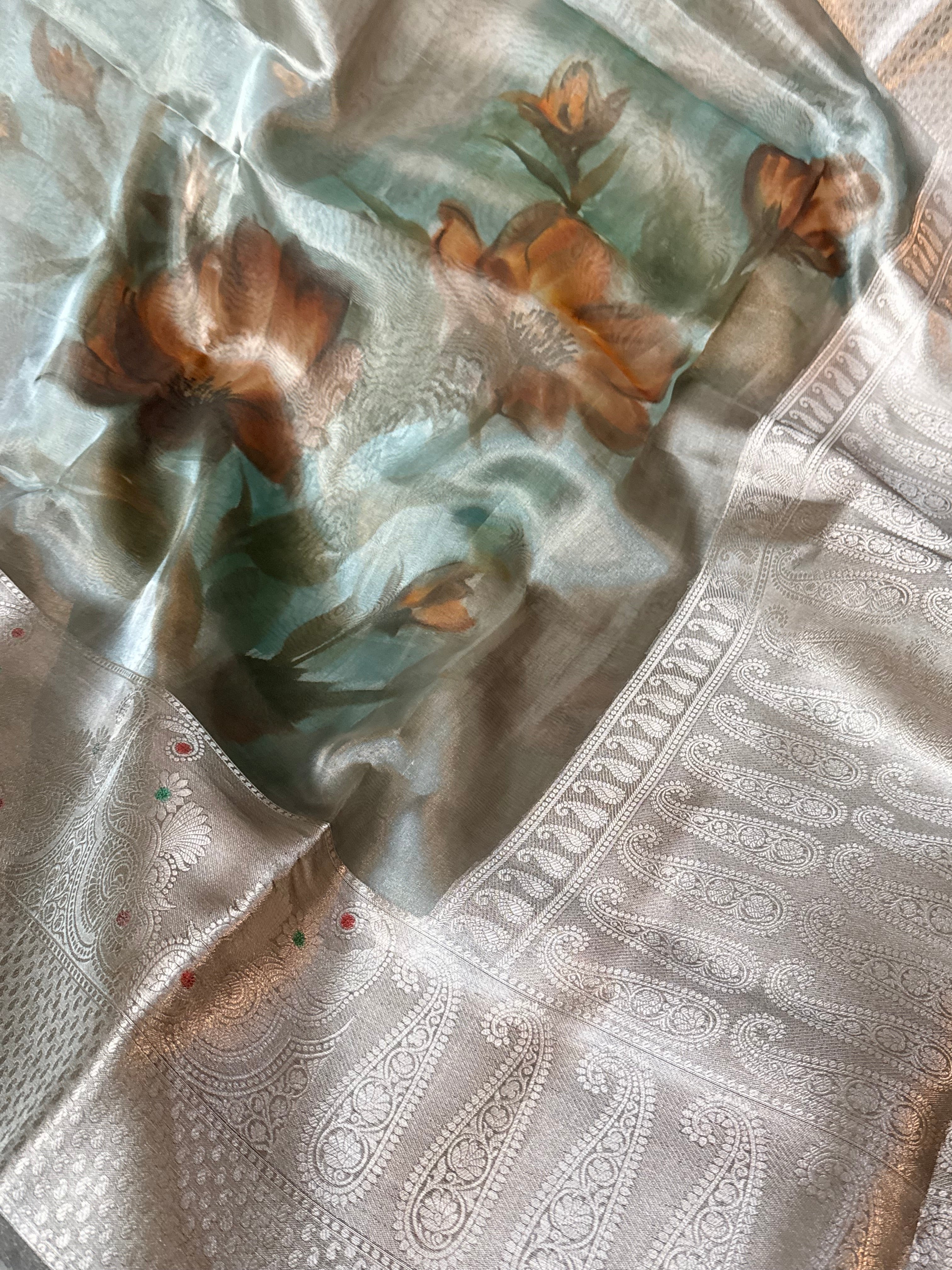 Tissue silk handbrush dyed kadhwa weaving banarasi saree
