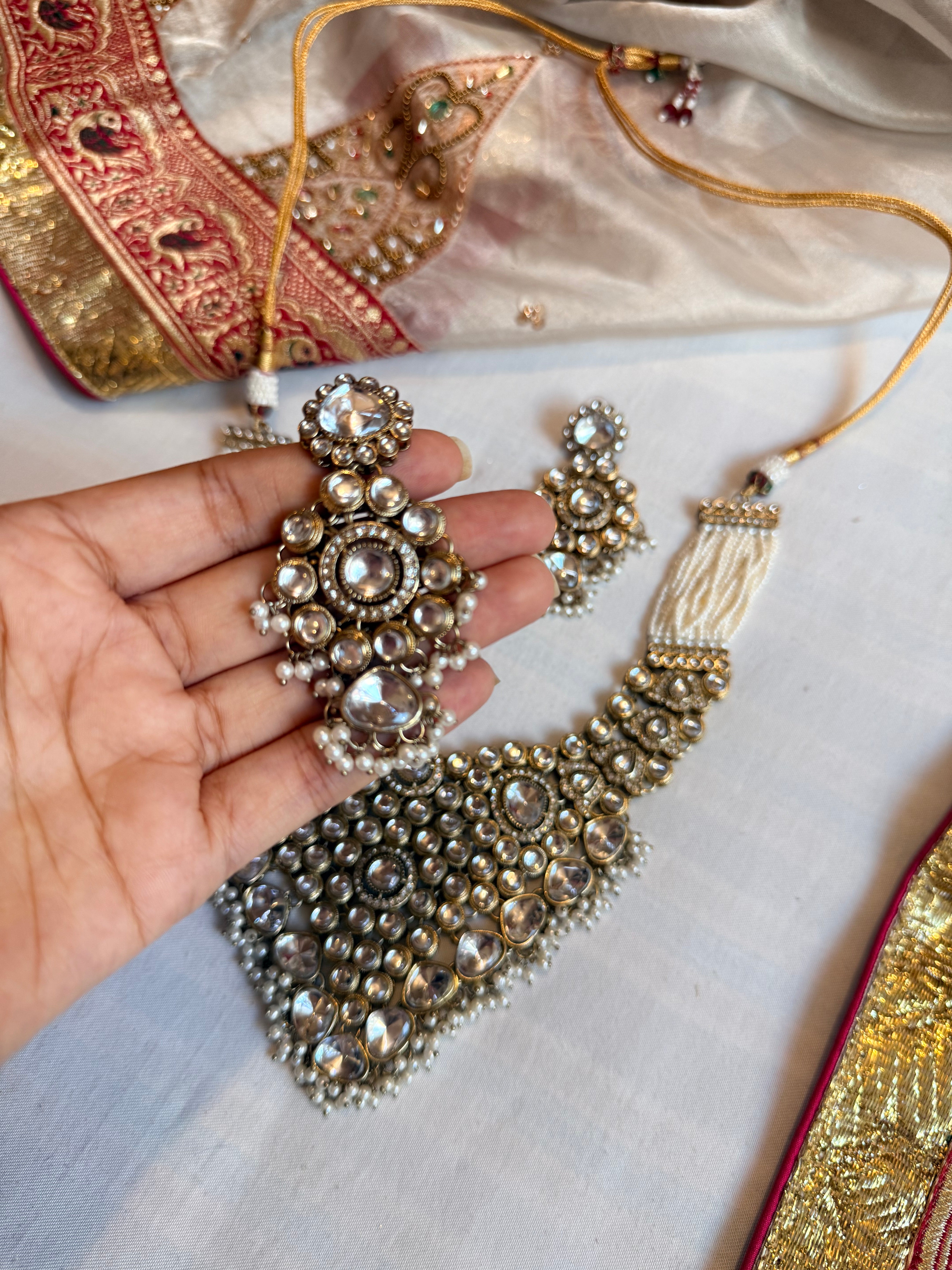 CHANDBALI POLKI NECKLACE AND EARING SET