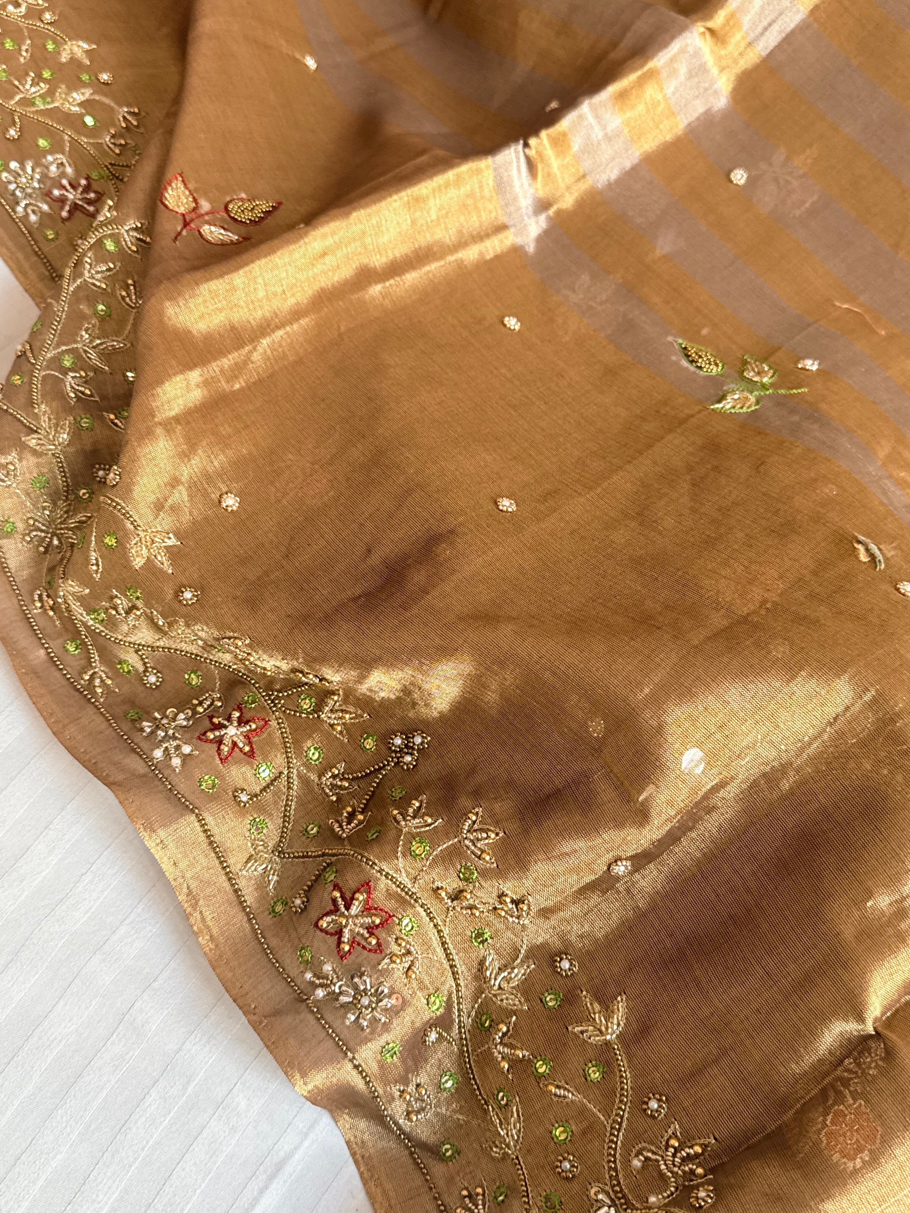 Kanjivaram banarasi tissue silk hand embroidered kadhwa saree with katan silk blouse