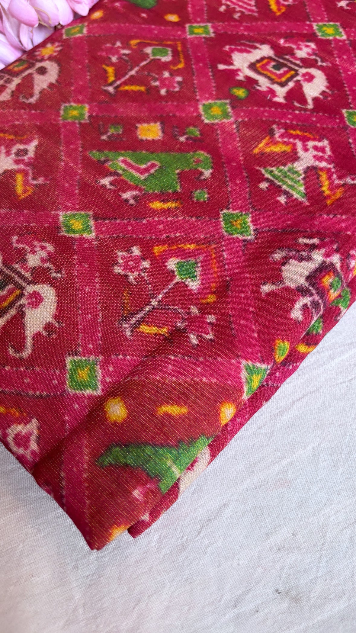 Printed cotton silk kadhwa fabric