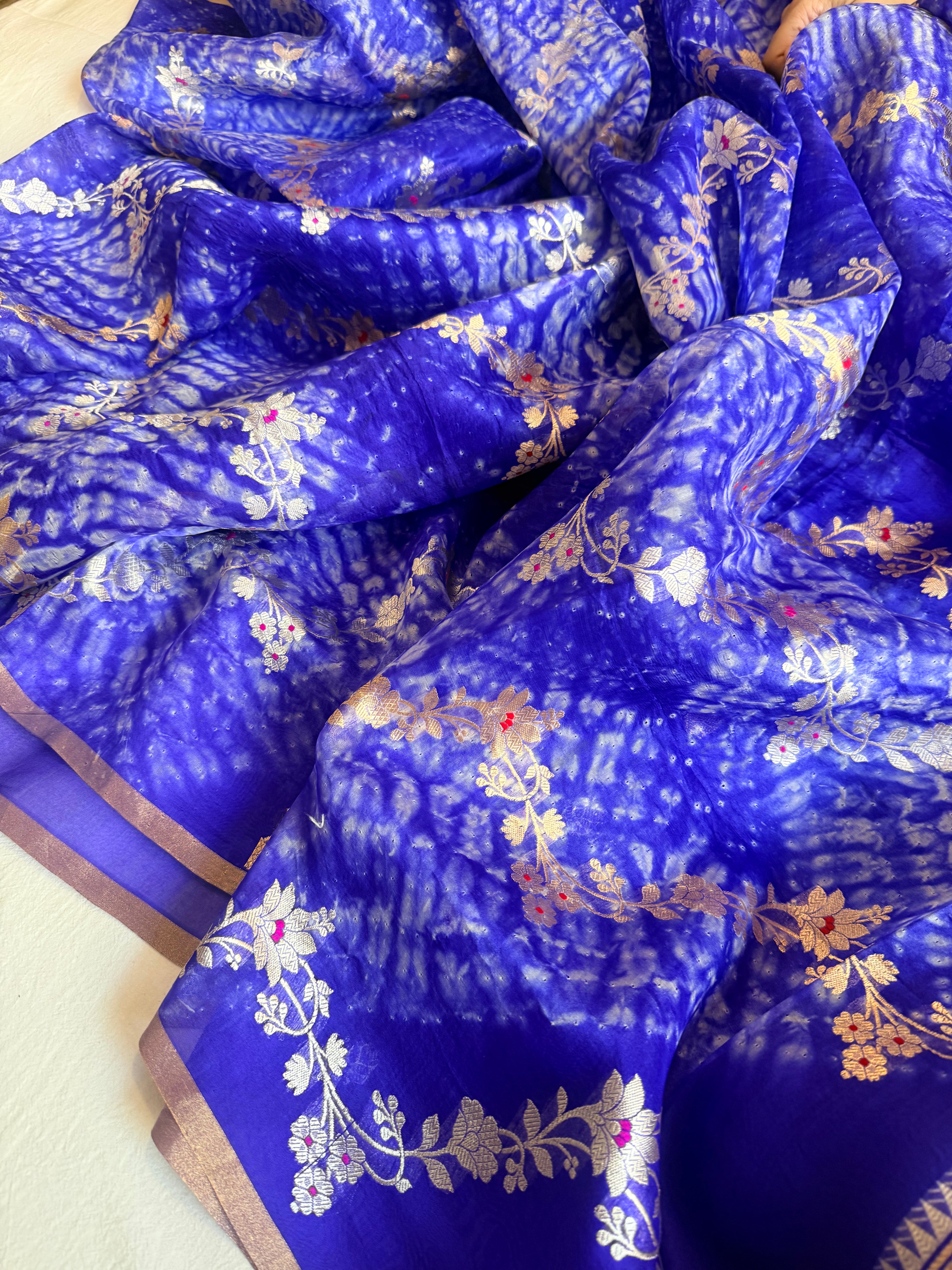 Shibori edit - Banarasi kora silk kadhwa buti shibori hand dyed saree