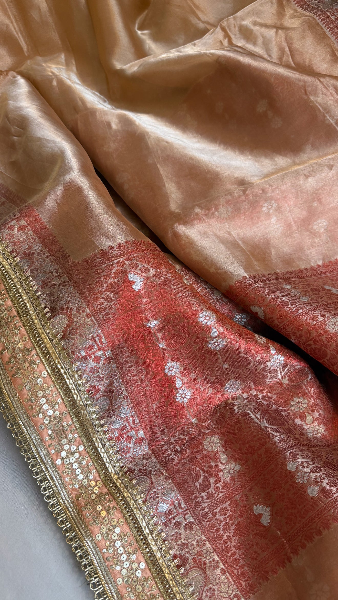 Maharani chuski orange tissue silk meenakari kadhwa saree