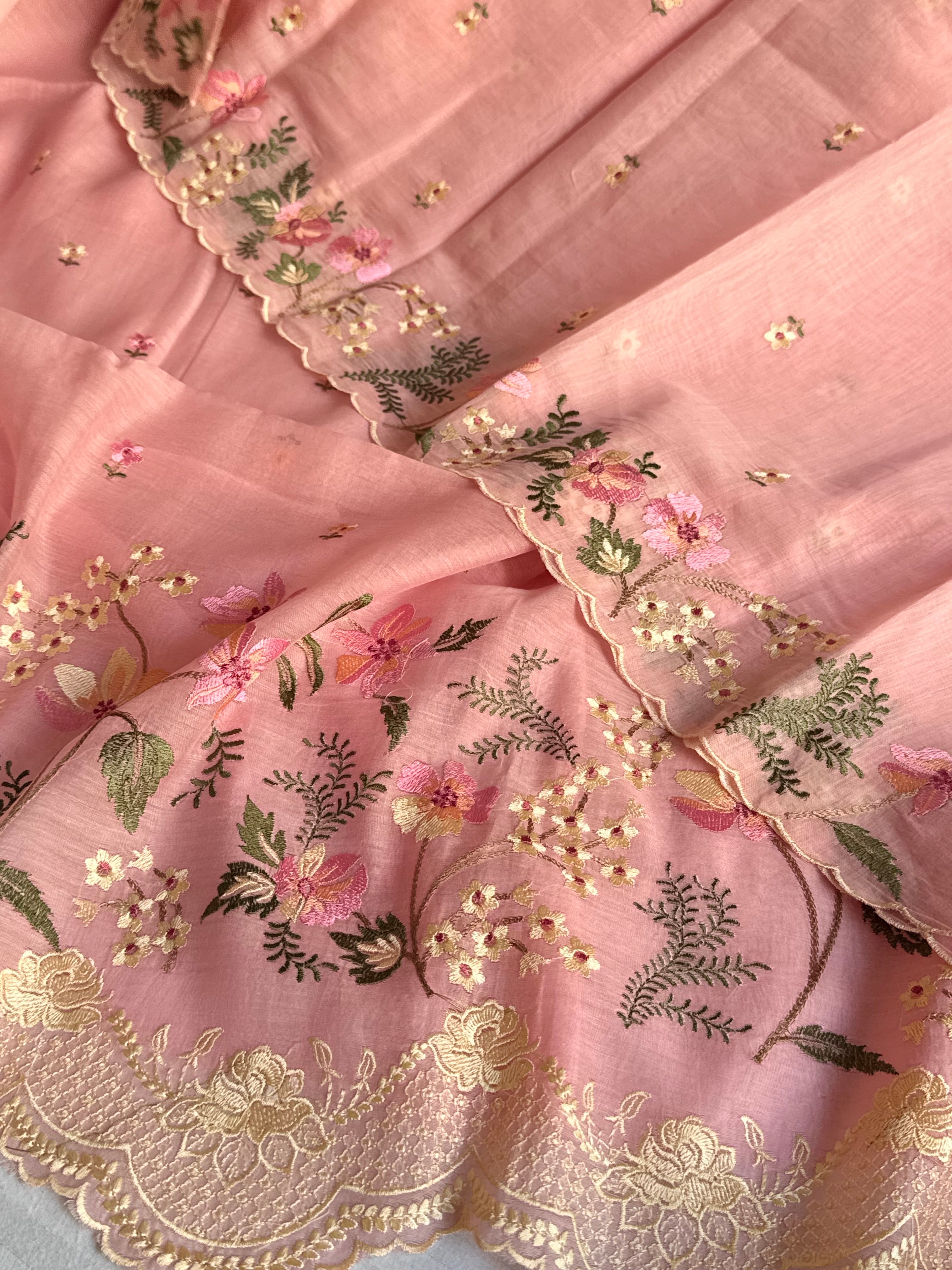 Suits under 10k - Mul cotton parsi gara hand embroidered suit set