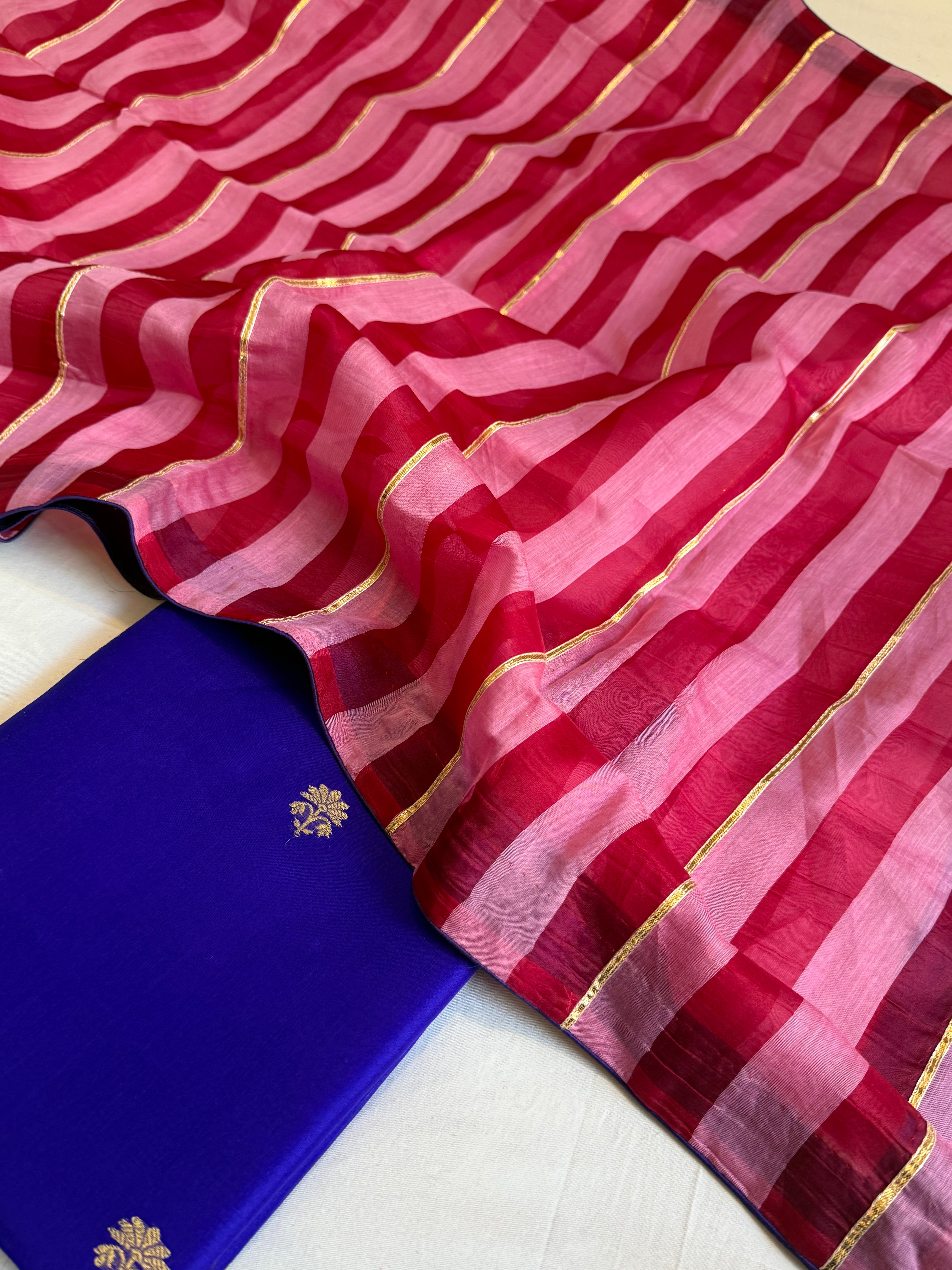 Banarasi kora silk striped kadhwa suit set