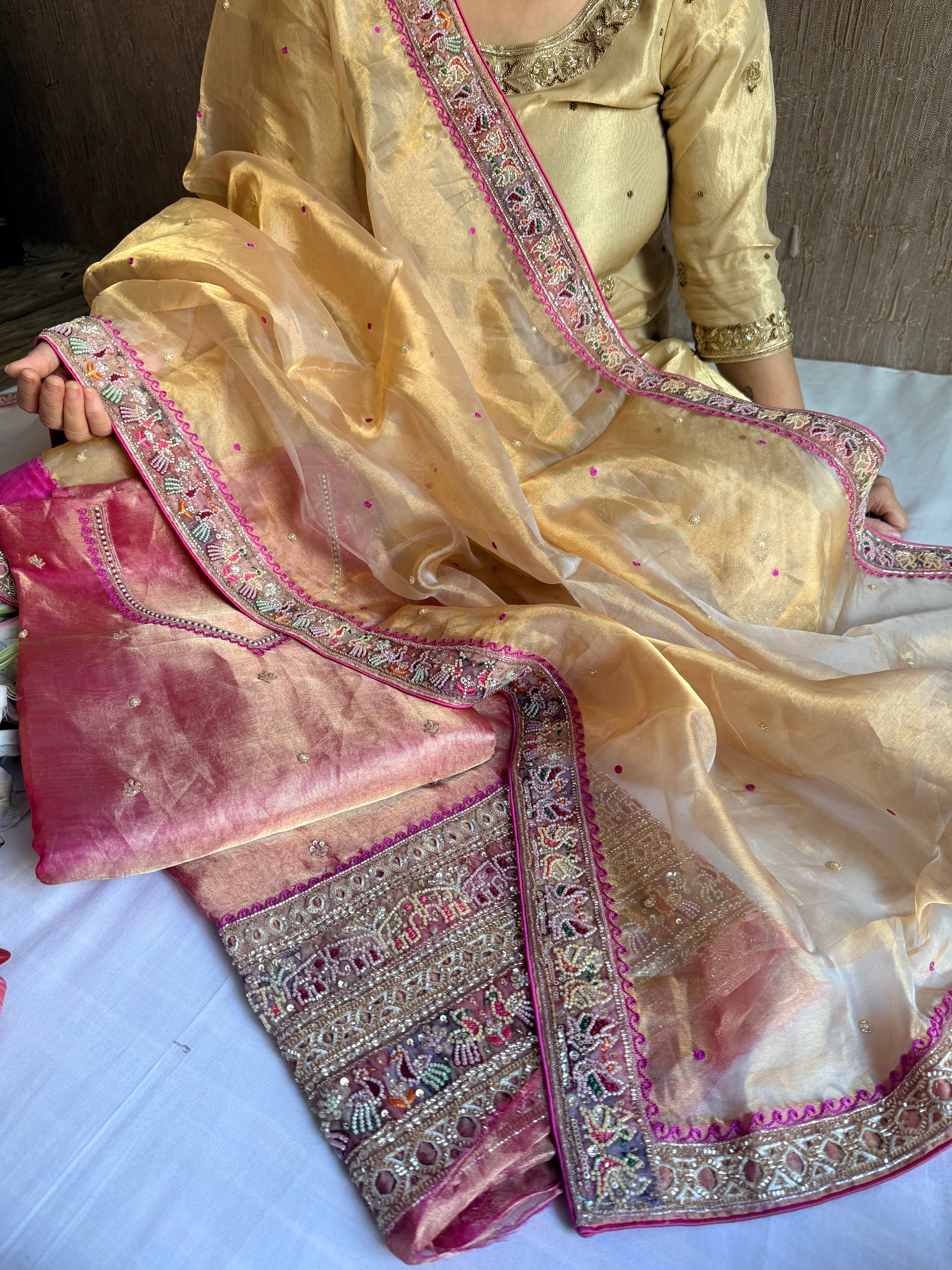 Patola patchwork tissue silk hand embroidered suit sets