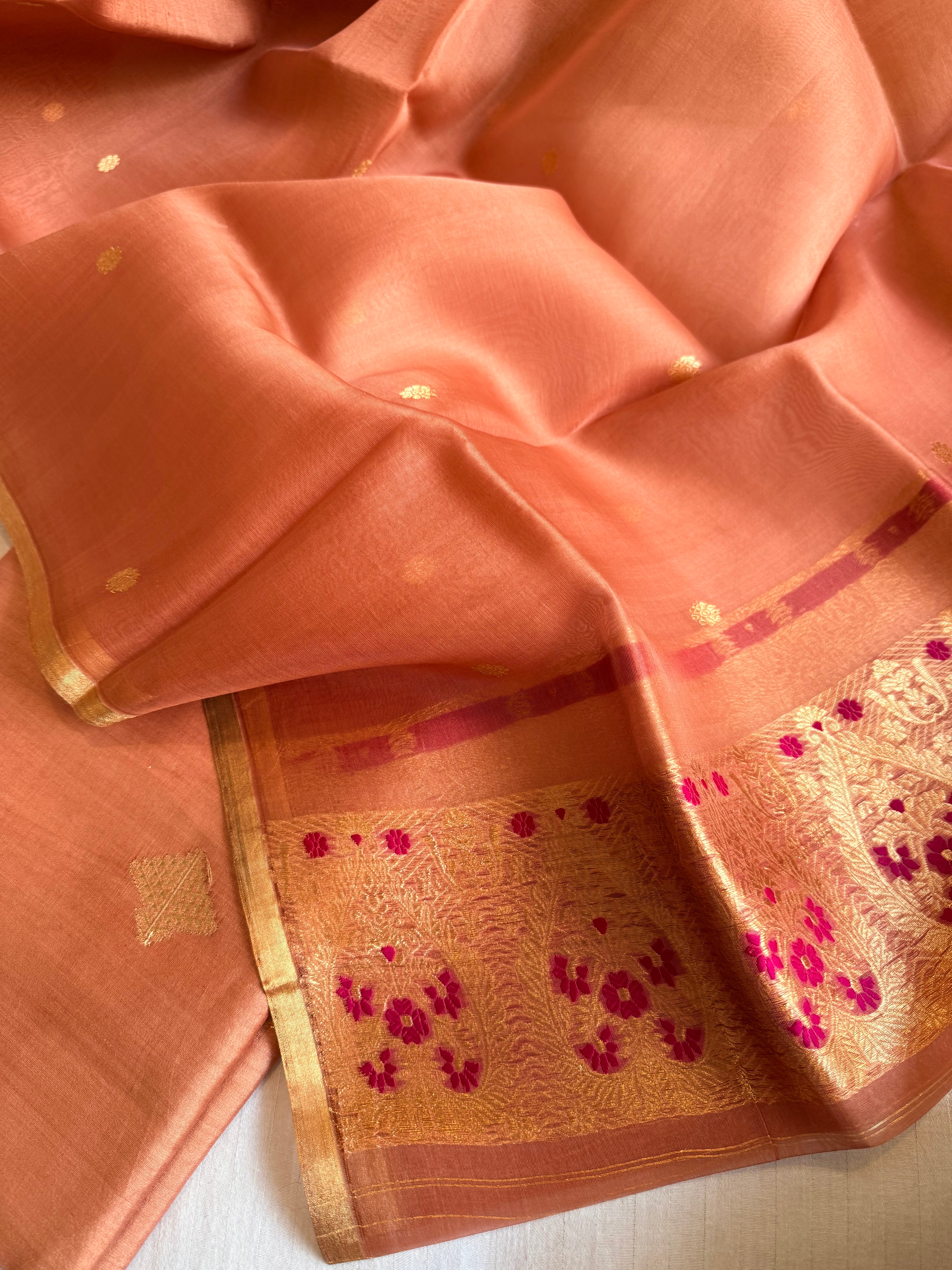 Summer suit sets - Spun chiniya silk kadhwa buti kora silk duppata suit sets