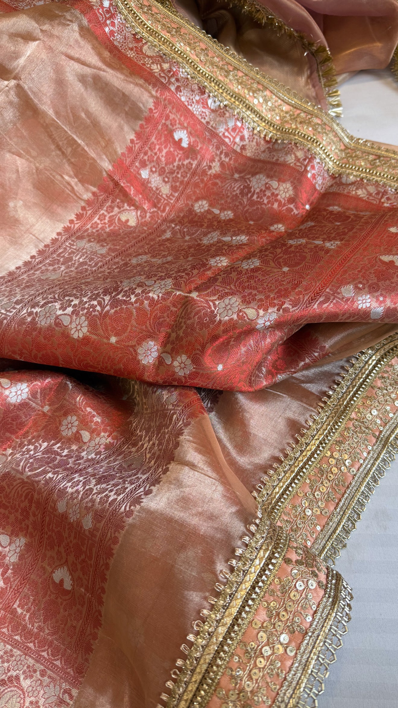 Maharani chuski orange tissue silk meenakari kadhwa saree