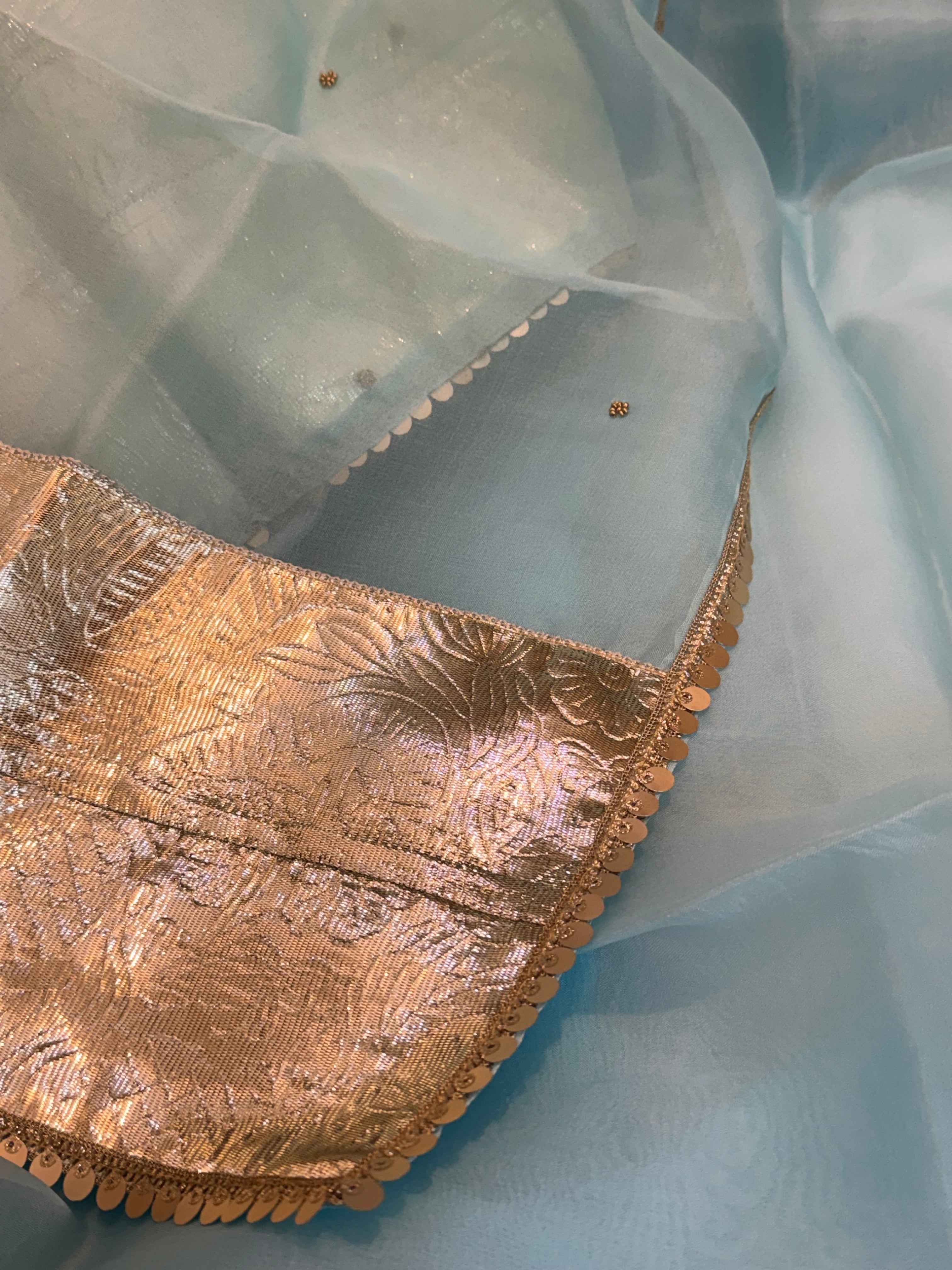 Ice blue kora silk gotapatti hand embroidered suit set