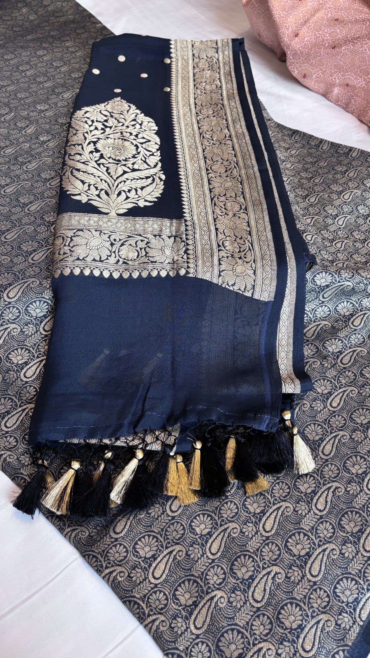 Black moonga brocade silk suit set