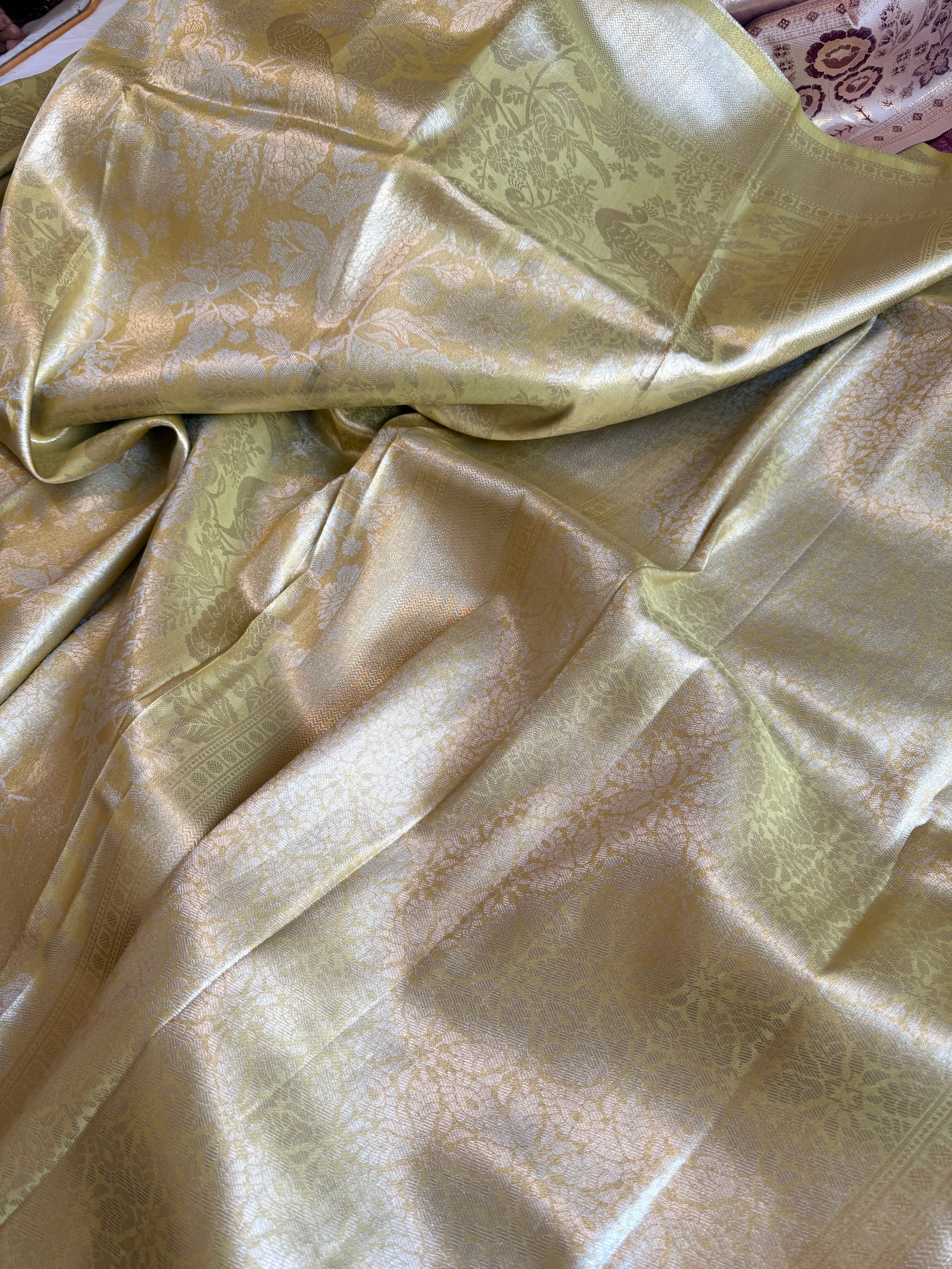 Kanjivaram inspired - Mint green tissue brocade kadhwa weaving saree