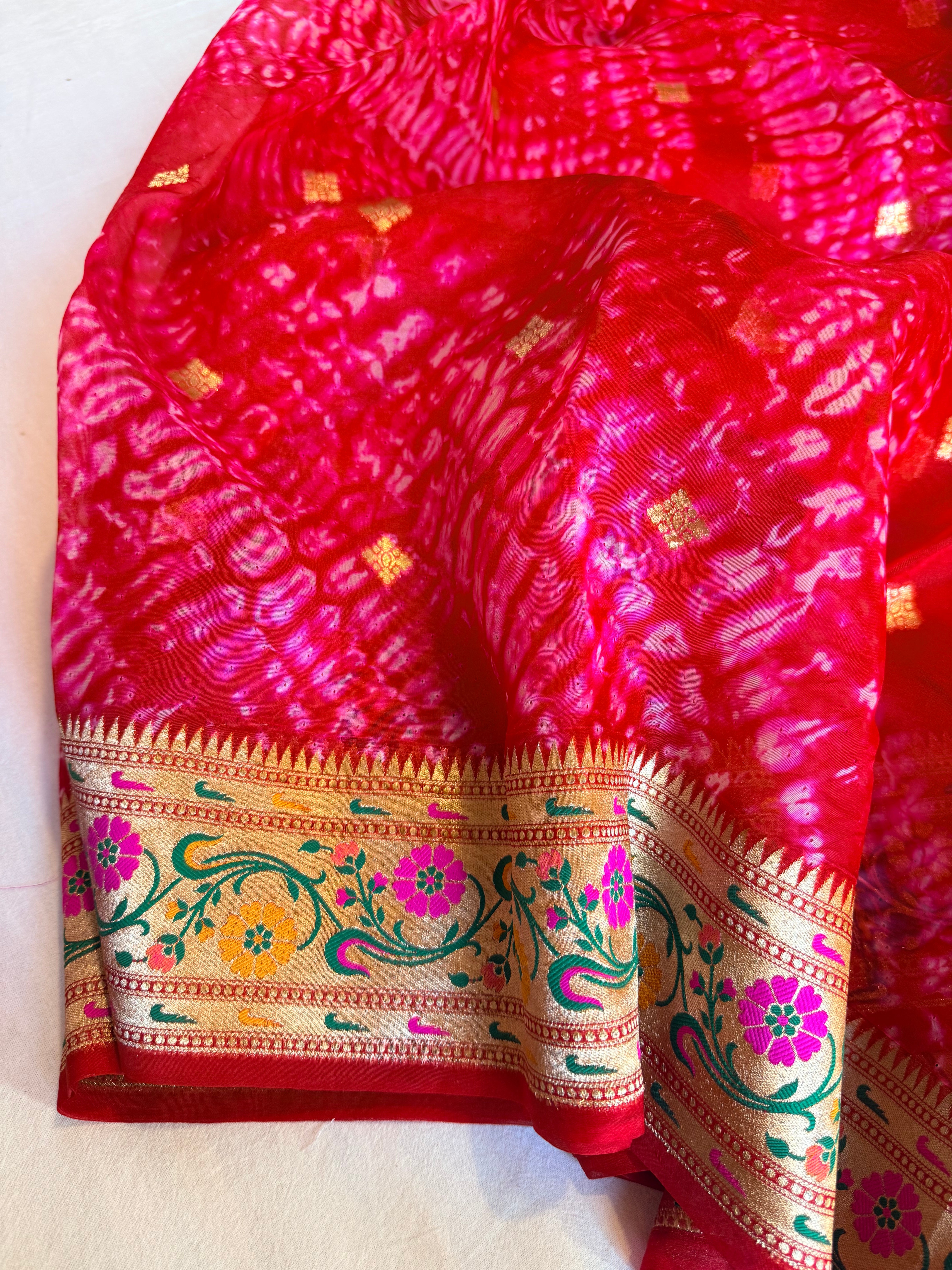 Cranberry Kora silk paithani meenakari arshi dye kadhwa saree