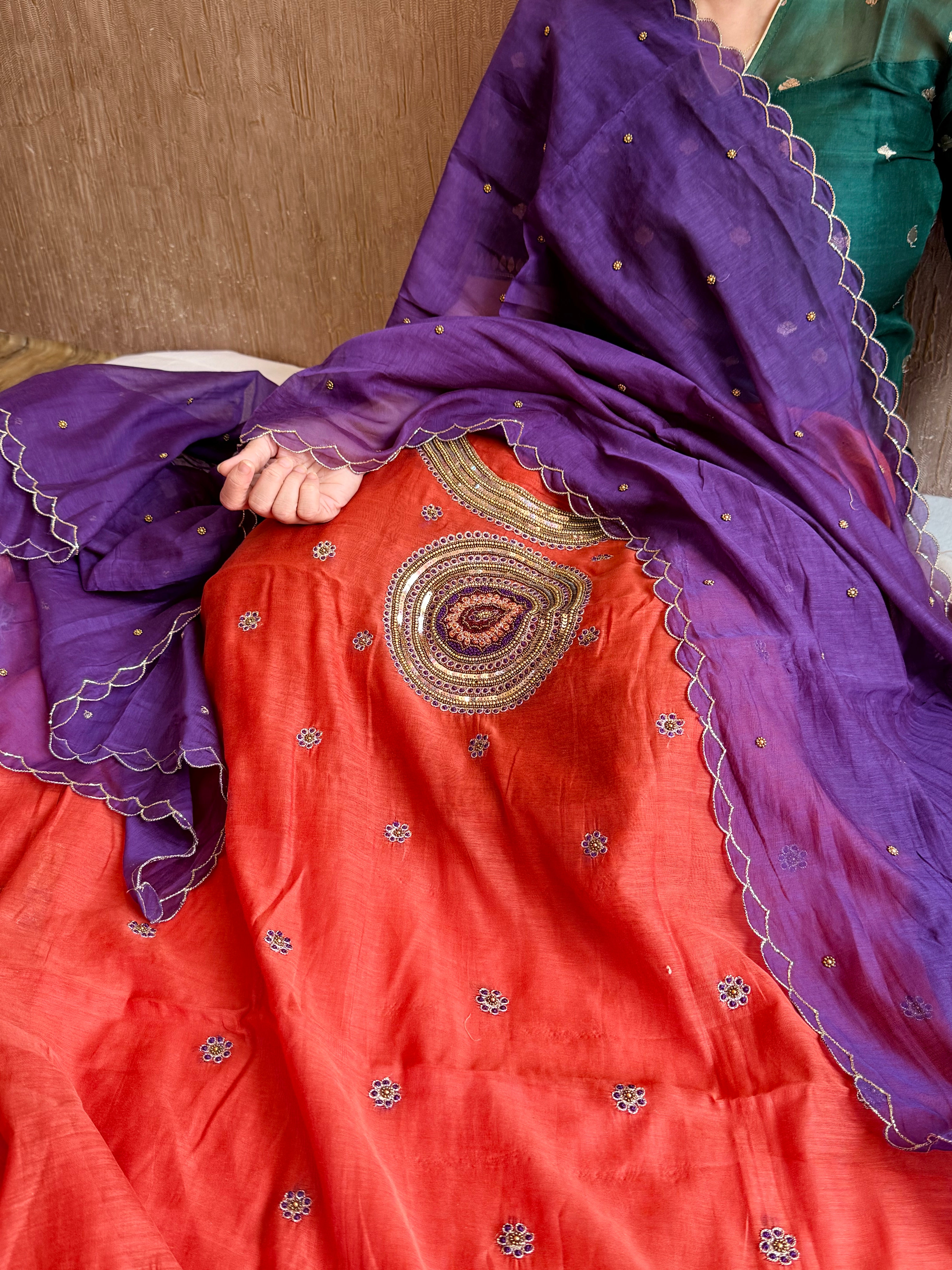 Mul cotton mandala inspired hand embroidered kadhwa suit set