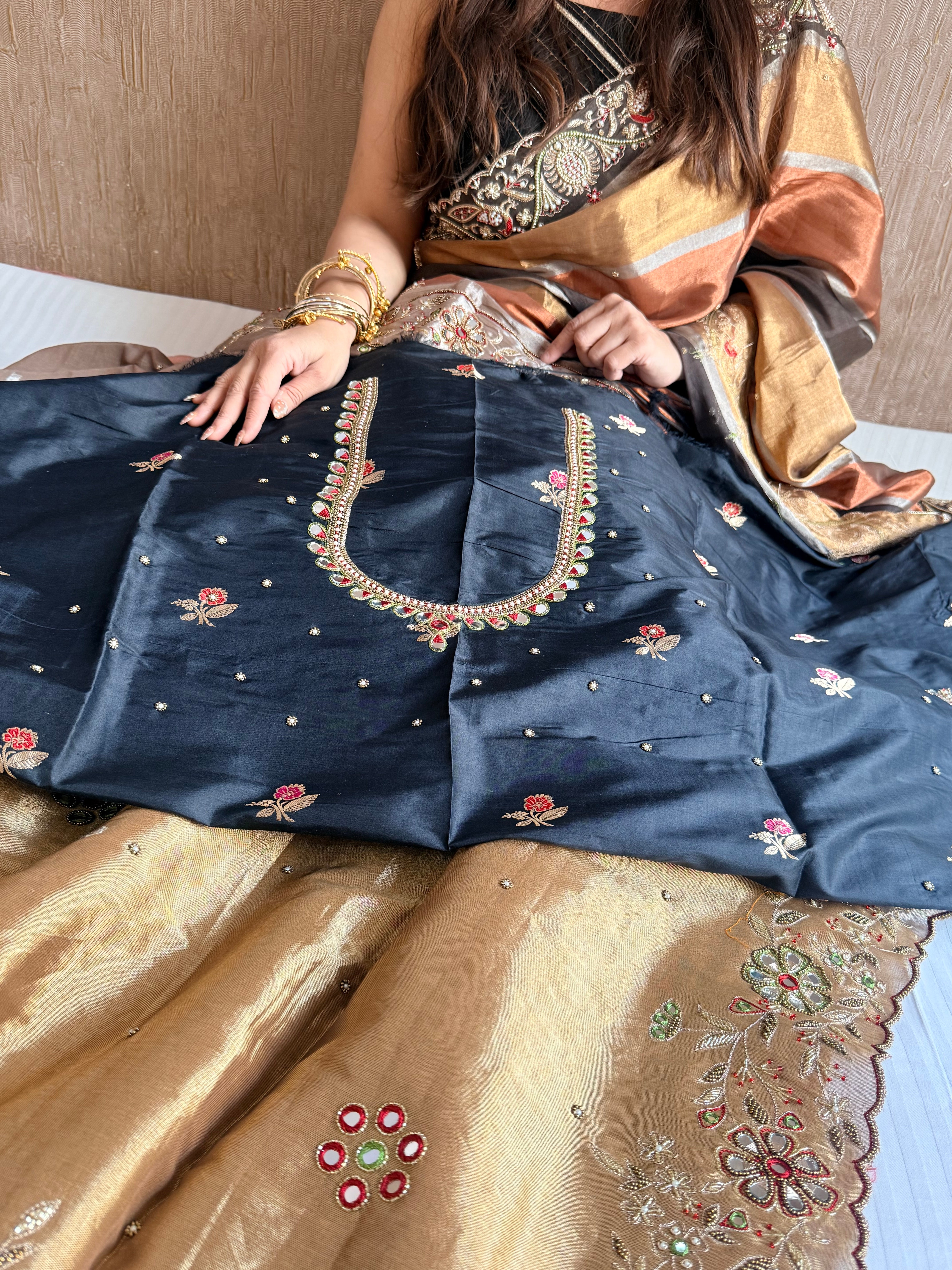Kanjivaram banarasi tissue silk hand embroidered kadhwa saree with katan silk blouse