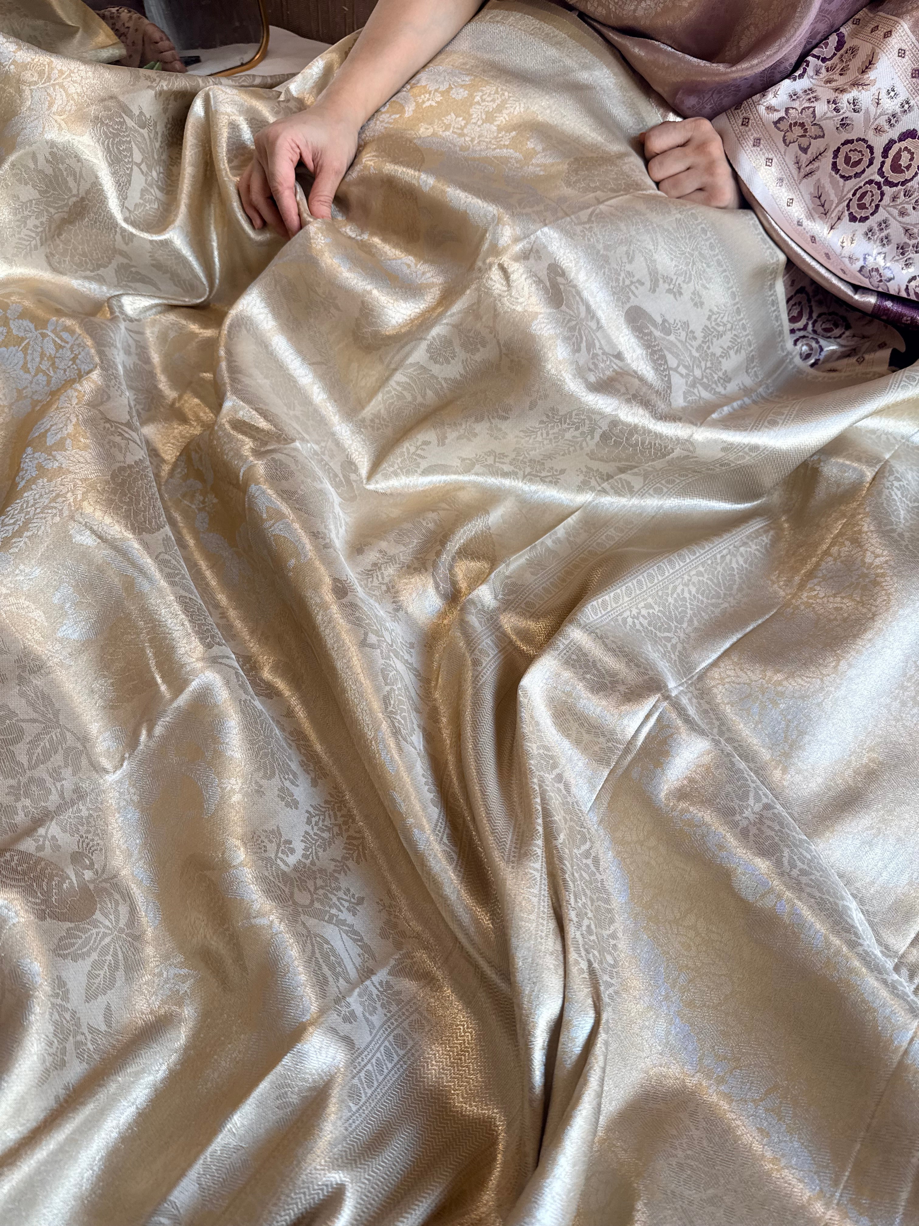 Kanjivaram inspired - Champagne gold tissue brocade kadhwa weaving saree