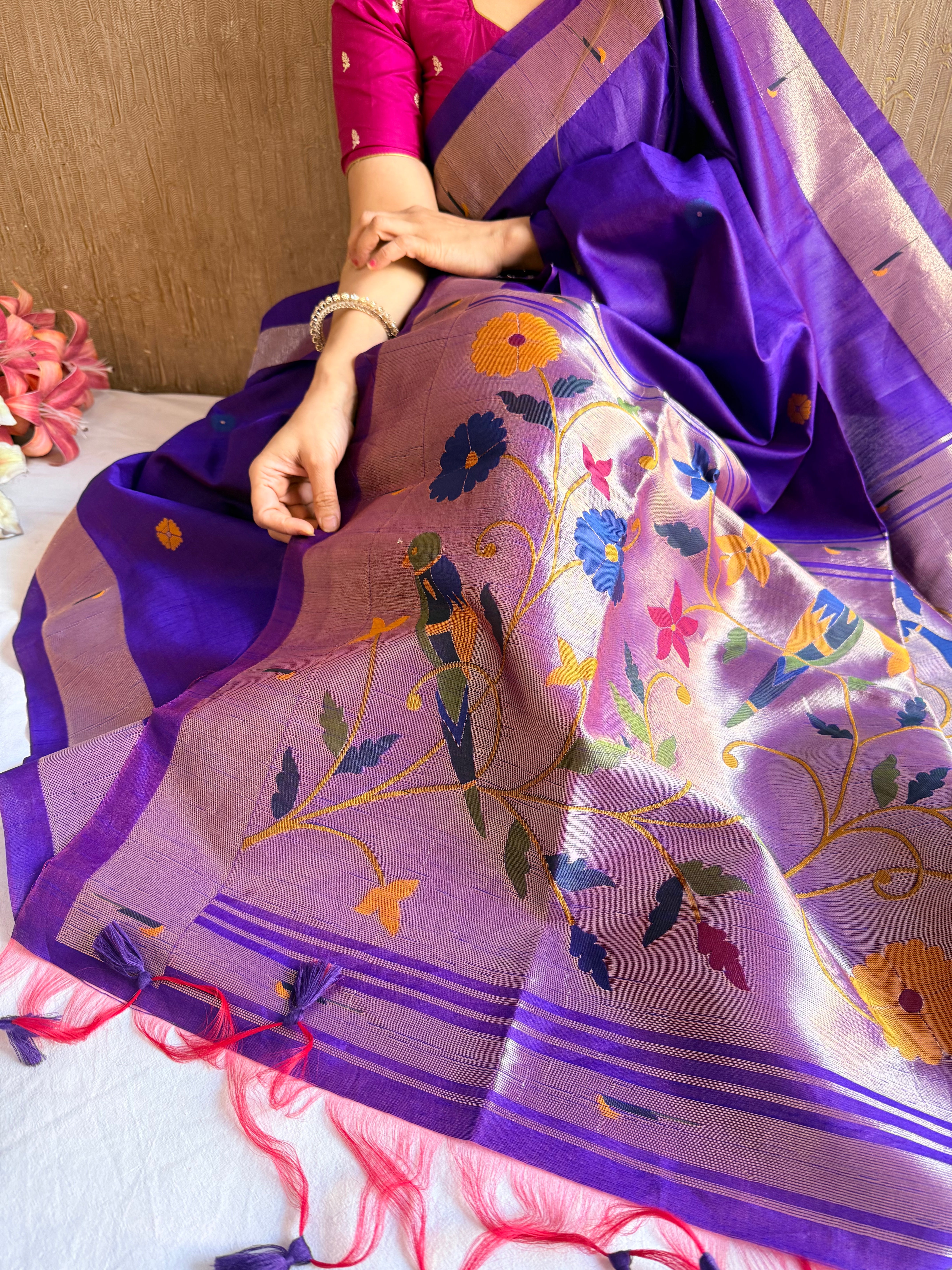 Banarasi chanderi paithani border meenakari saree
