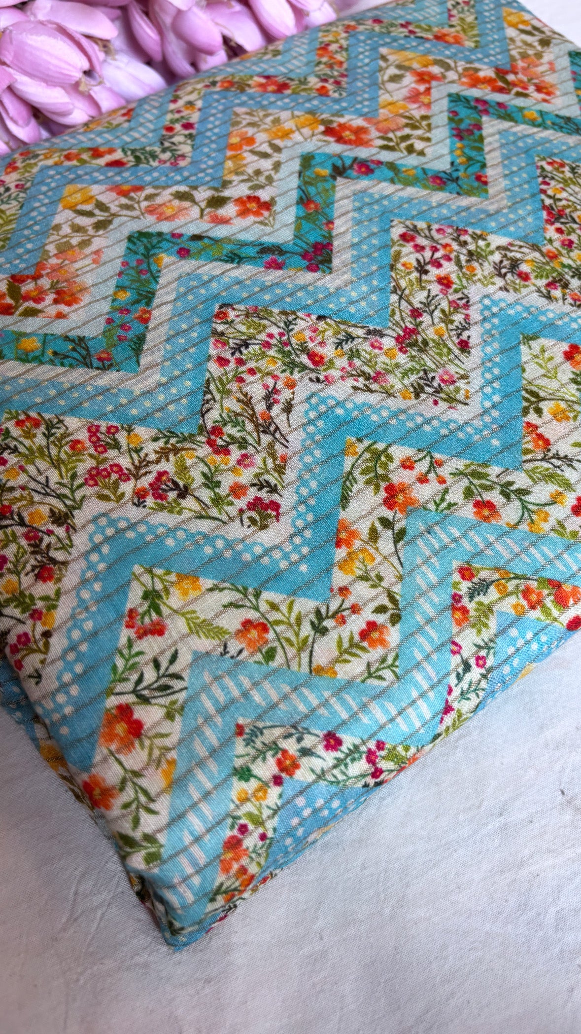 Printed cotton silk kadhwa fabric