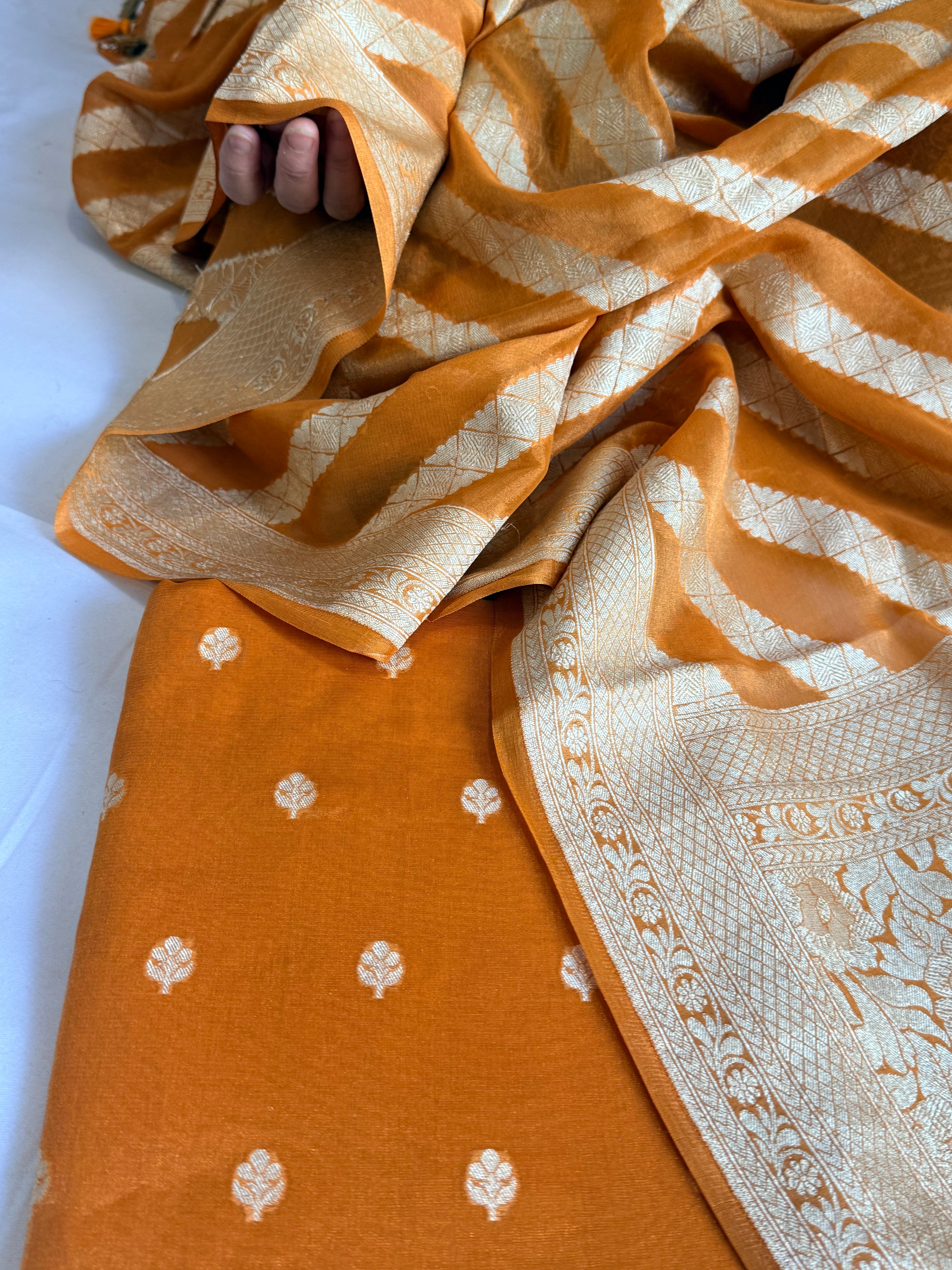 Haldi yellow tissue gorgette banarasi kadhwa suit set