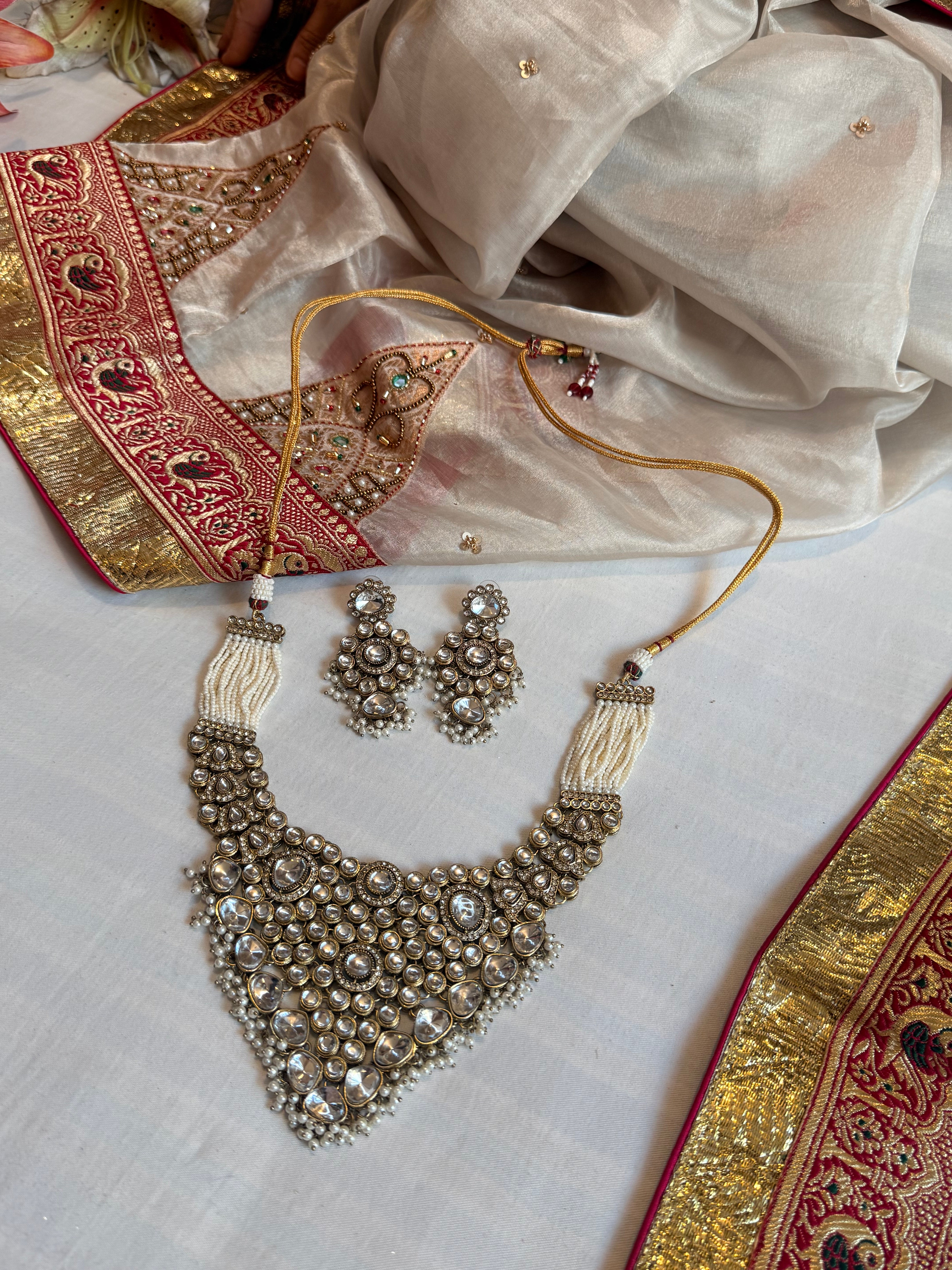 CHANDBALI POLKI NECKLACE AND EARING SET