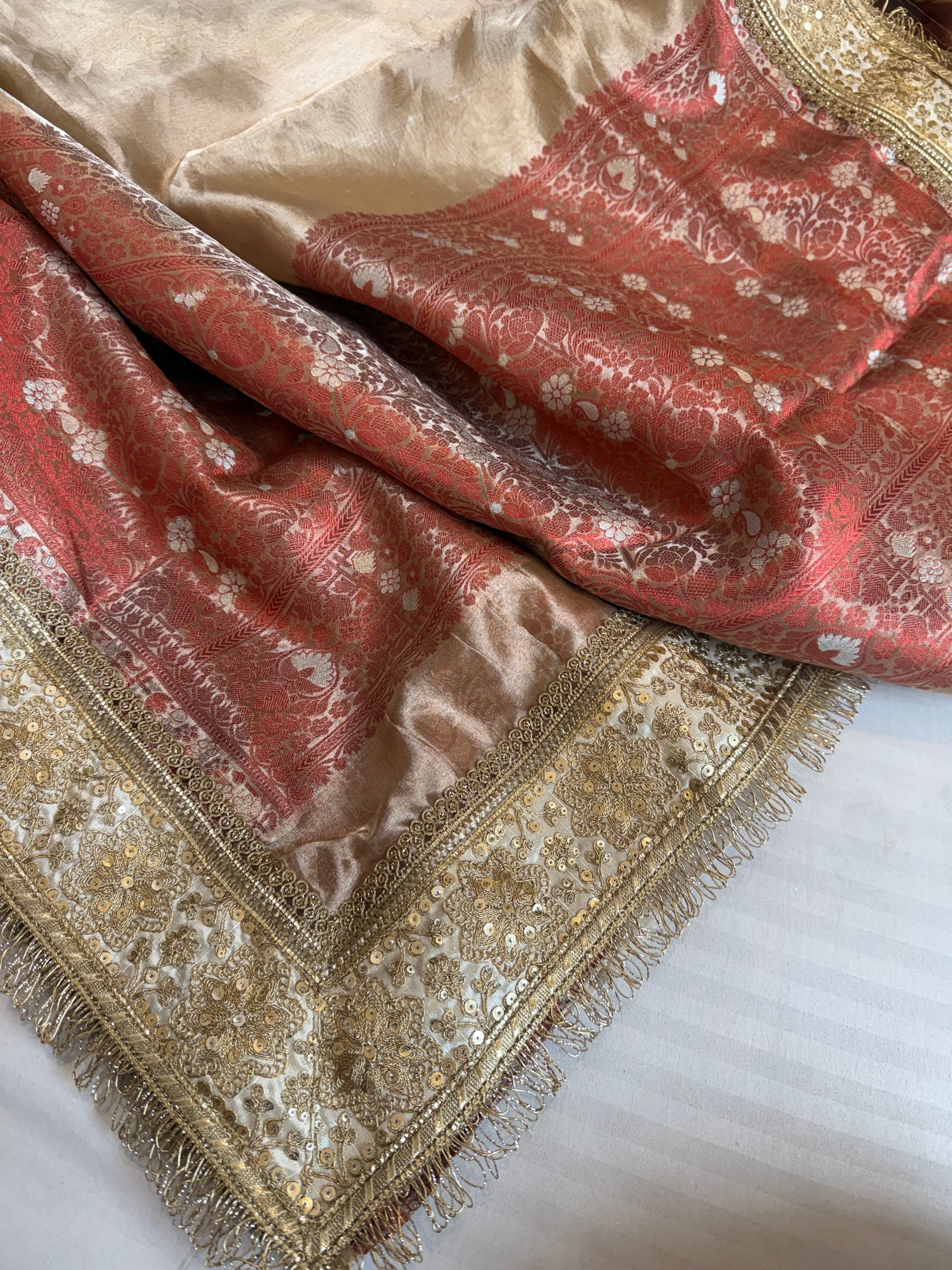 Maharani champagne gold tissue silk kadhwa gotapatti saree