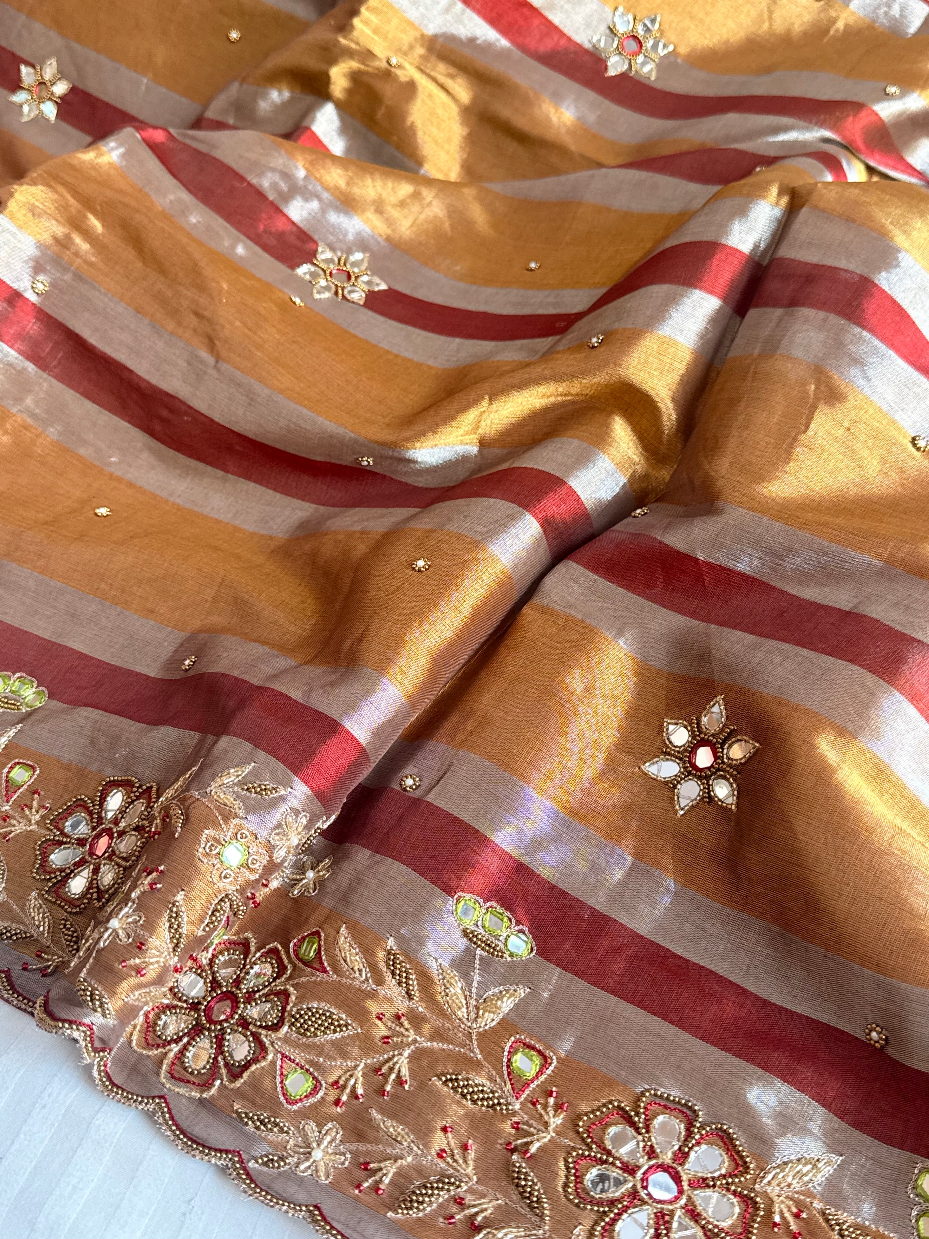 Kanjivaram banarasi tissue silk hand embroidered kadhwa saree with katan silk blouse