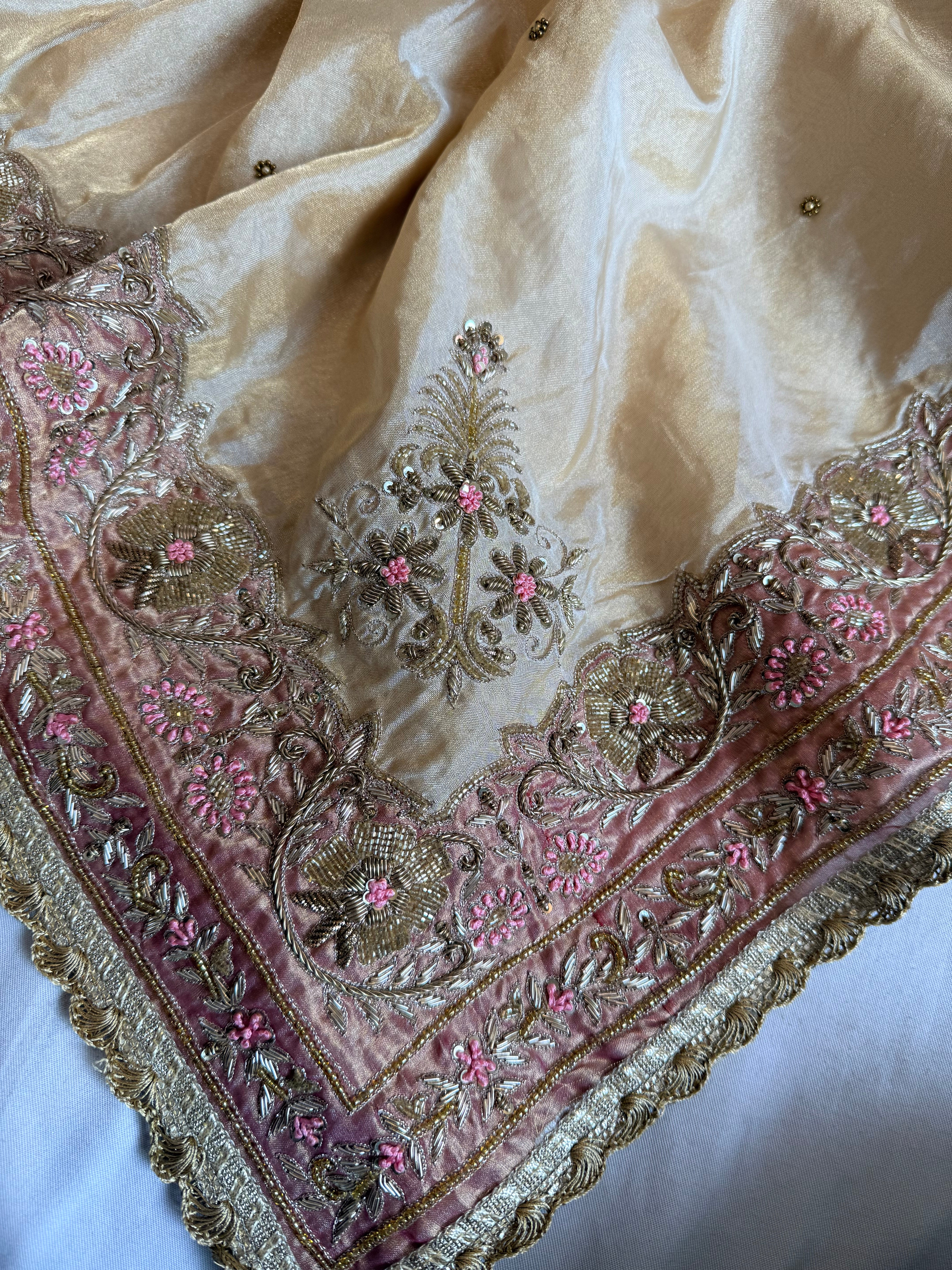 Dulhan wali saree edit golden tissue silk hand embroidered saree