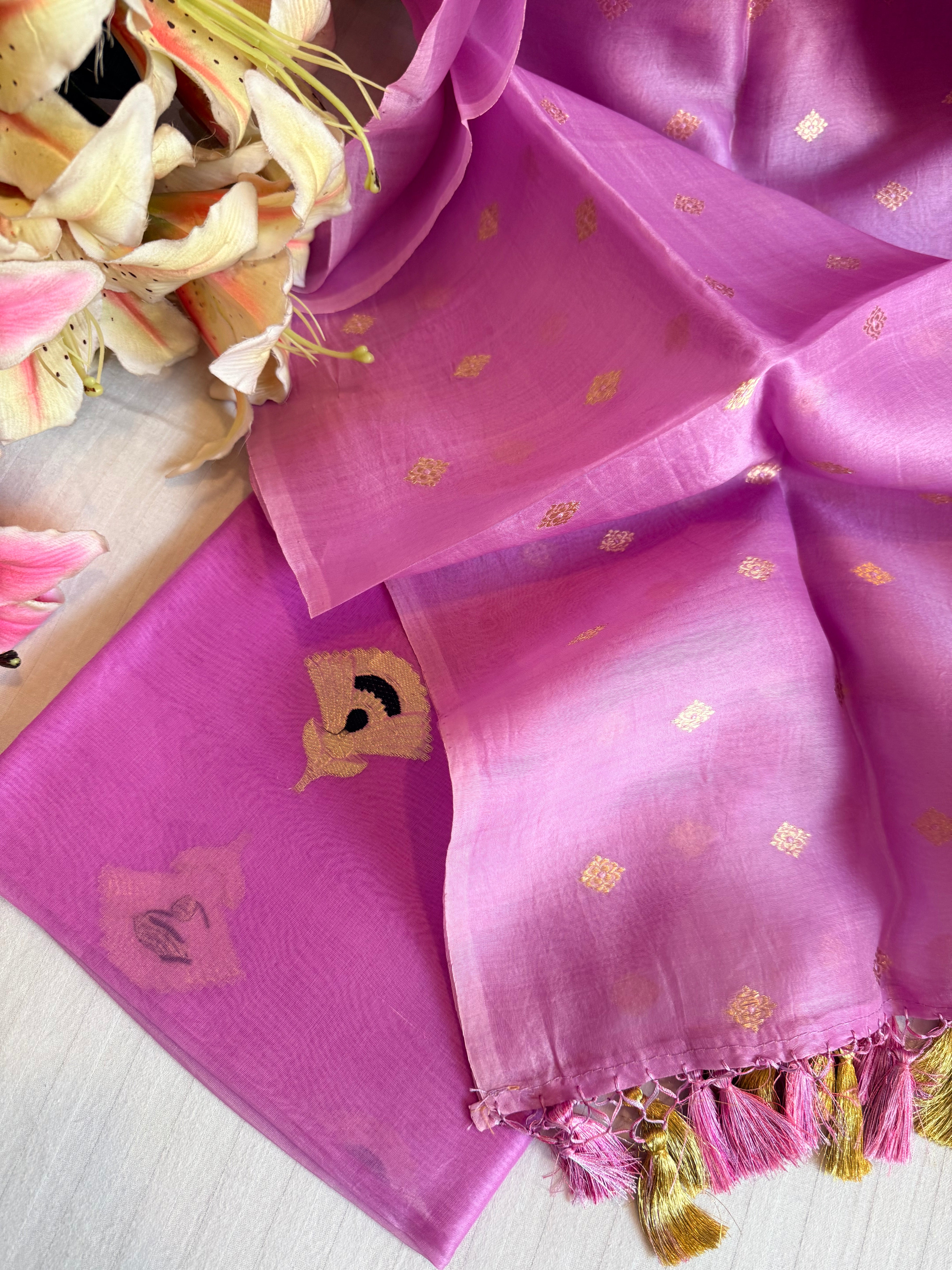 Summer suit sets - Spun chiniya silk kadhwa buti kora silk duppata suit sets