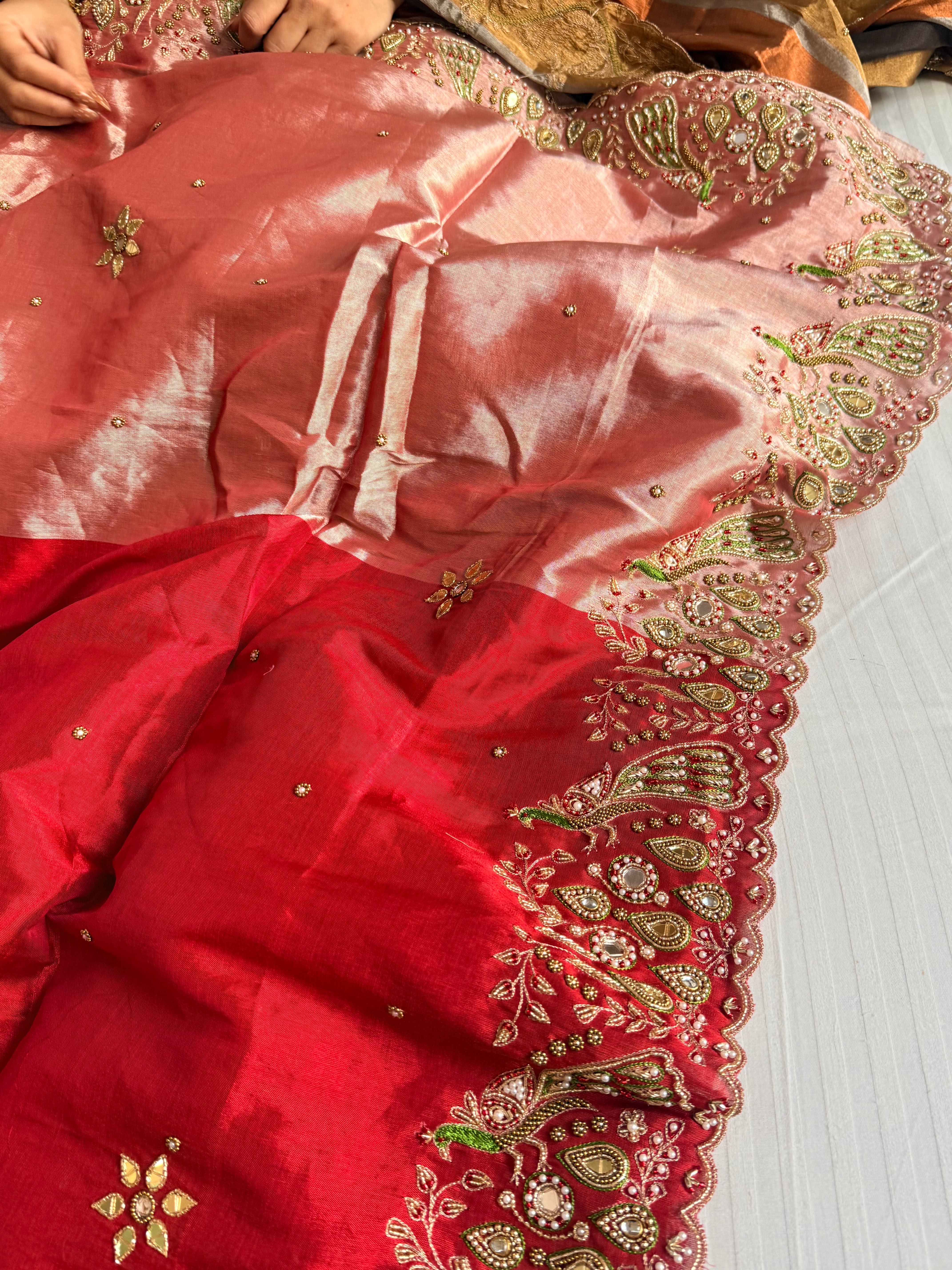 Kanjivaram banarasi tissue silk hand embroidered kadhwa saree with katan silk blouse