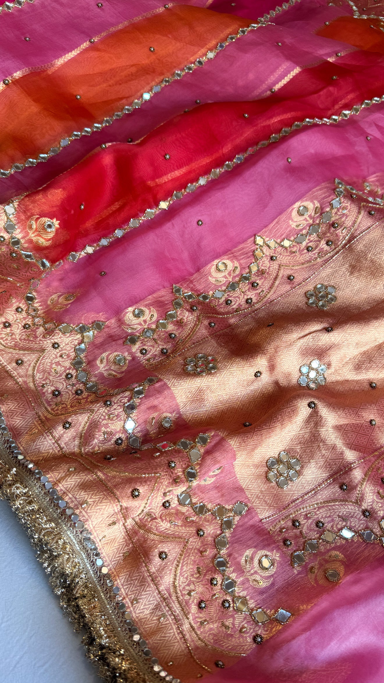 Rang birangi 2.0 - Kora silk mirrorwork hand embroidered rangkaat saree