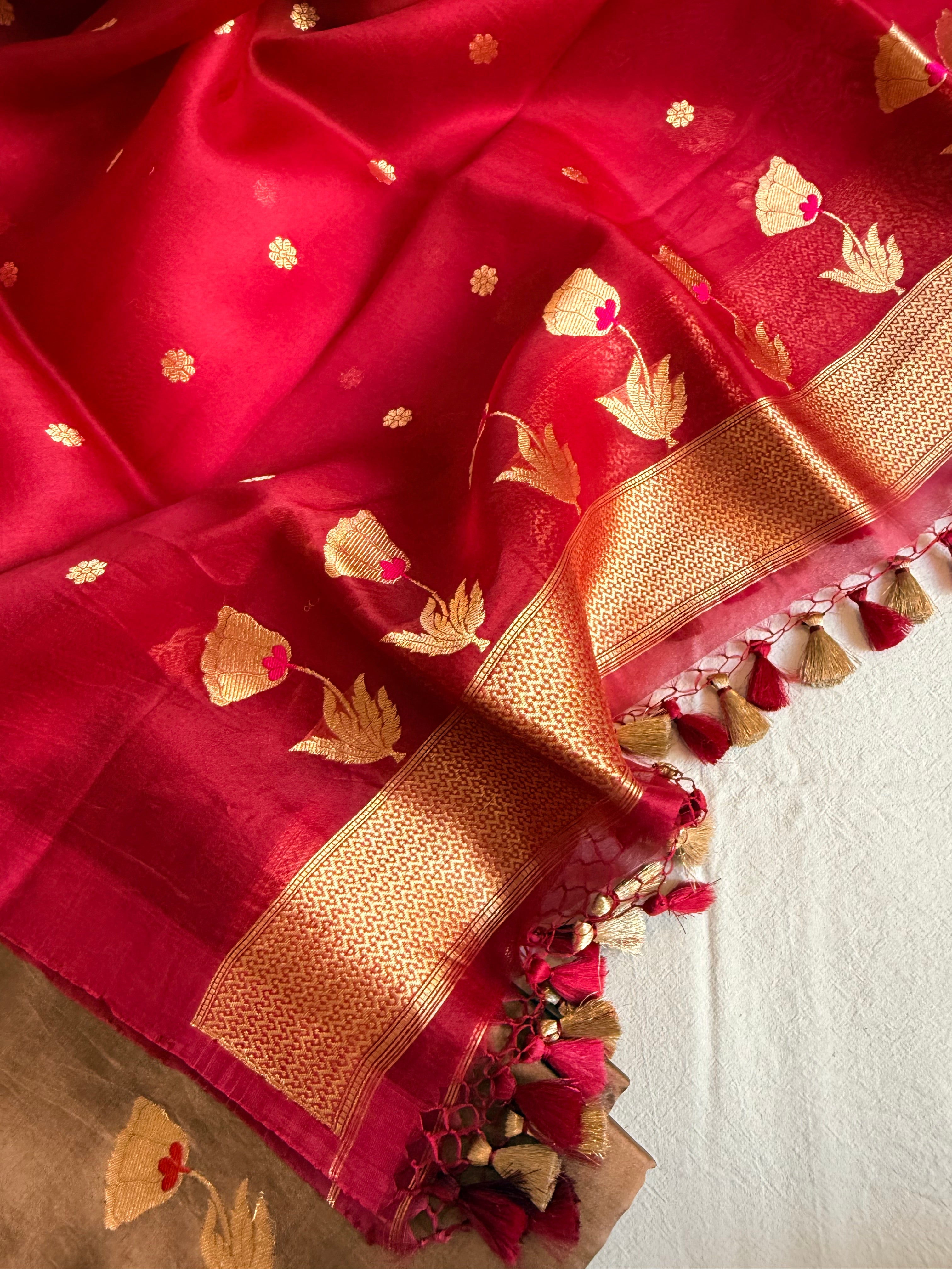 Rose buta spun chiniya silk kadhwa buti suit set