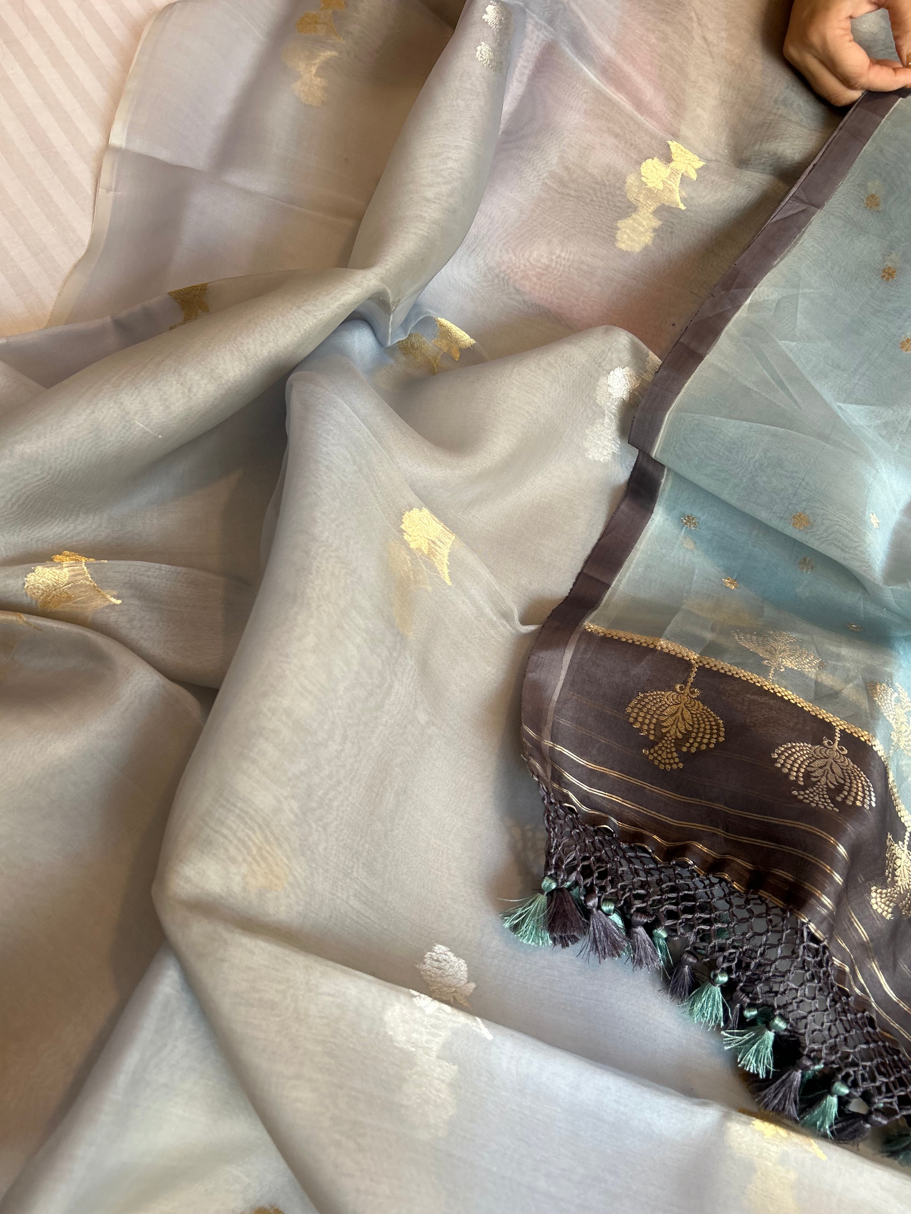 Rainbow dye banarasi kora silk kadhwa buti suit sets