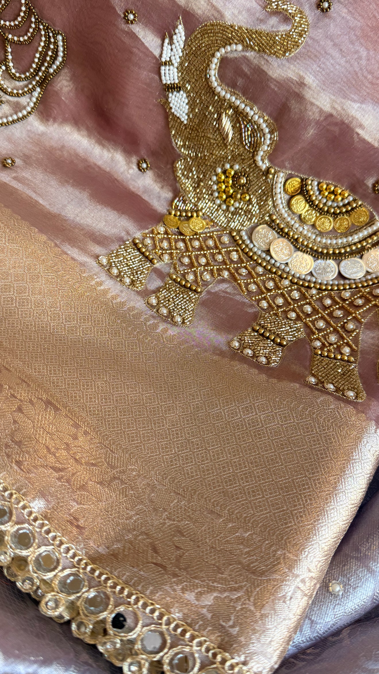 Gulabi jadau edit - Soft pink tissue silk jadau work hand embroidered saree