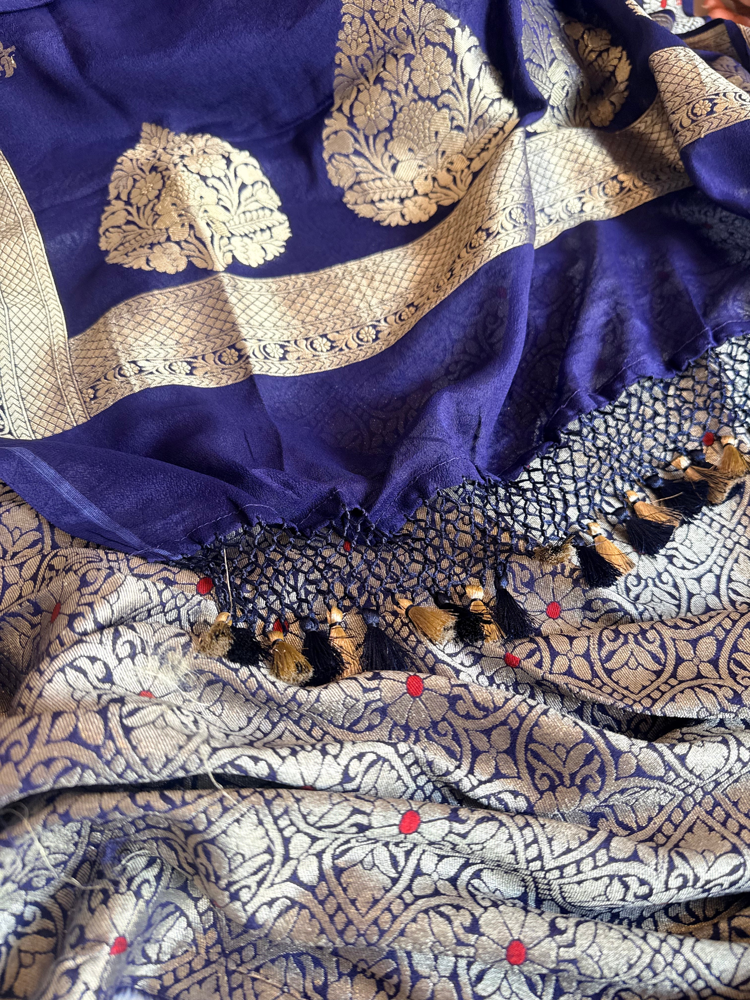Navy blue moonga brocade ambose meenakari suit set