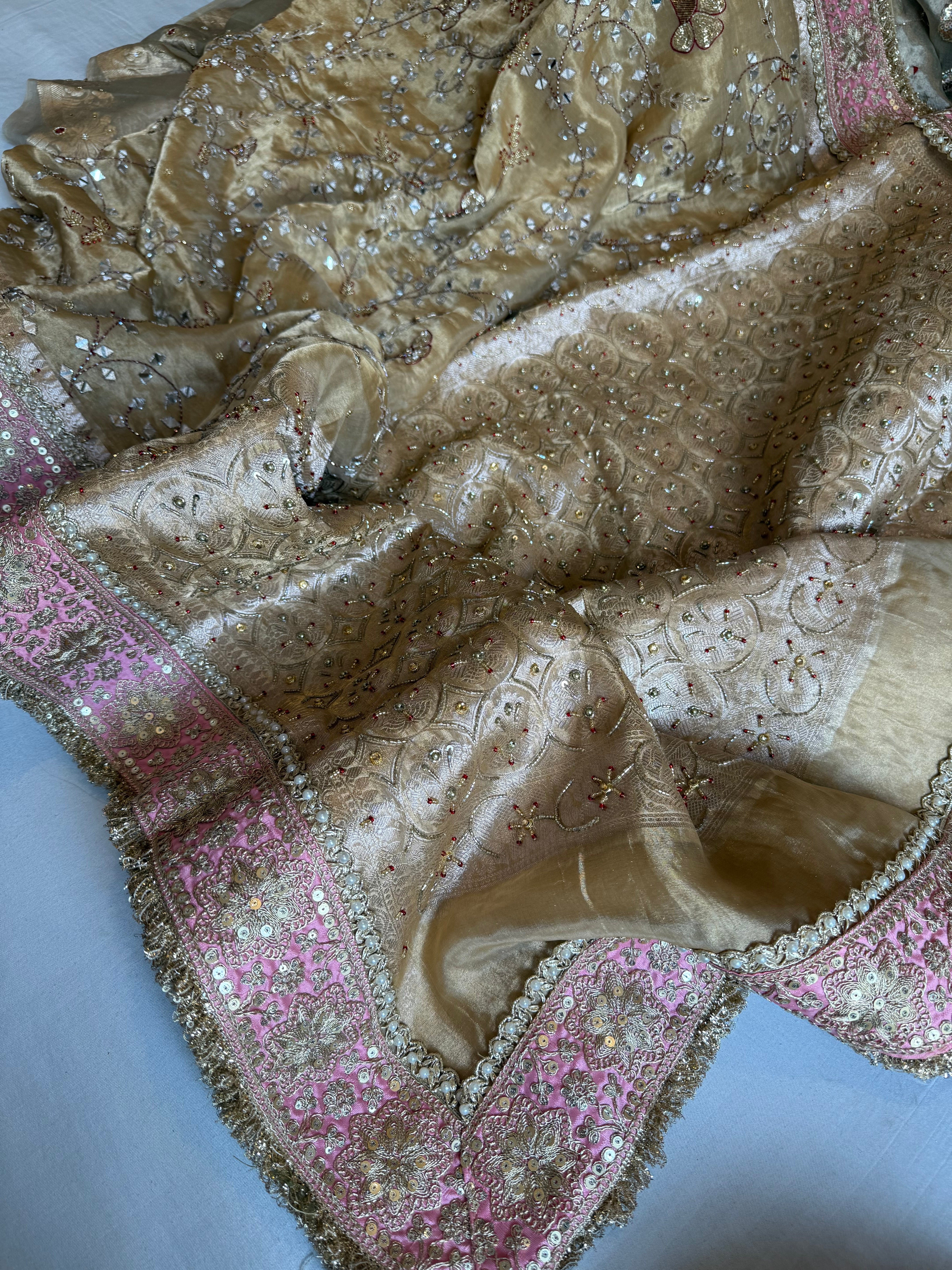 Kutchi inspired “sheesham edit” mirror work meenakari hand embroidered saree