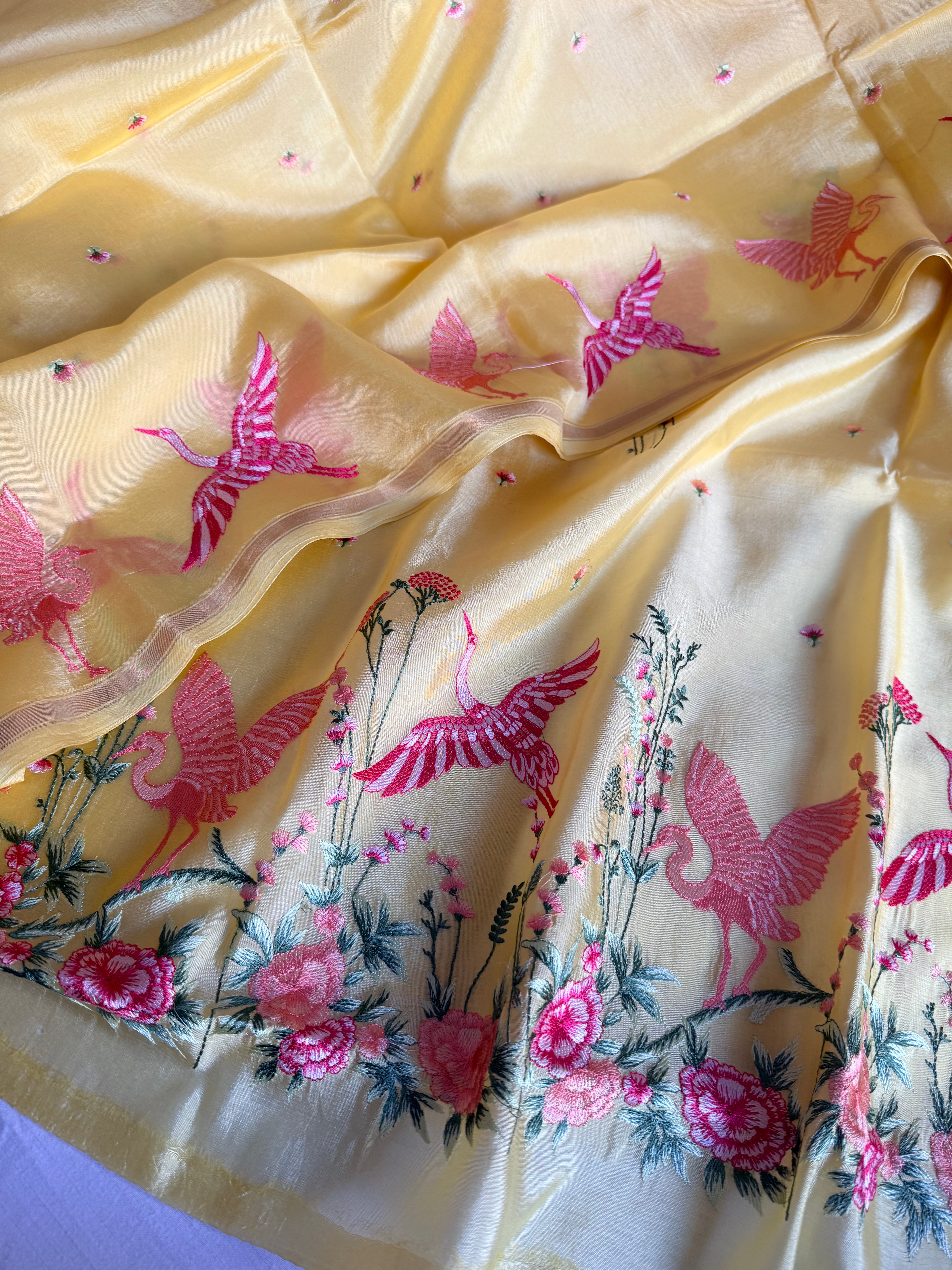 Suits under 10k - Spun chiniya silk parsi gara hand embroidered suit set