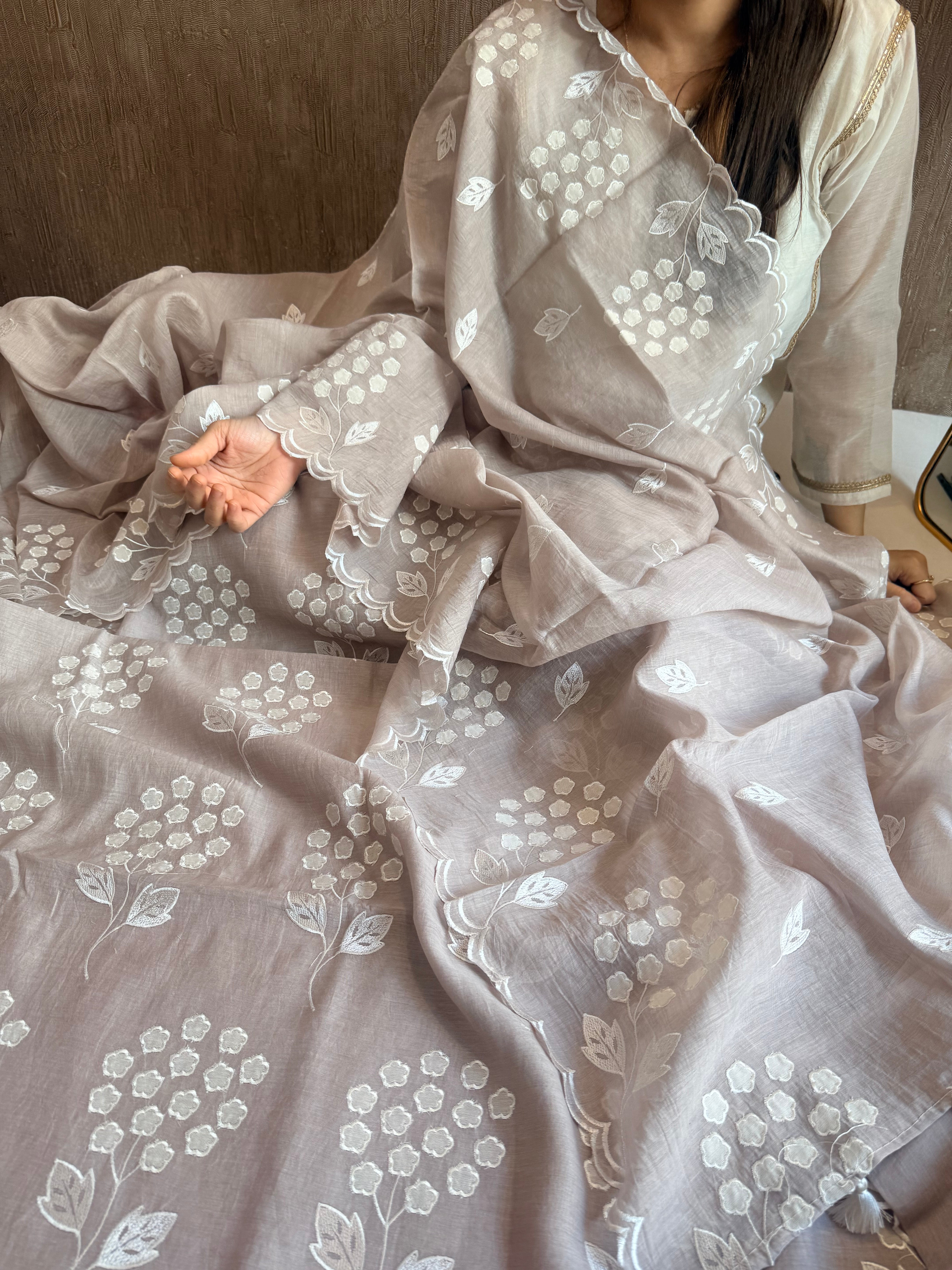 Alia bhatt inspired banarasi mulmul appliqué work suit set
