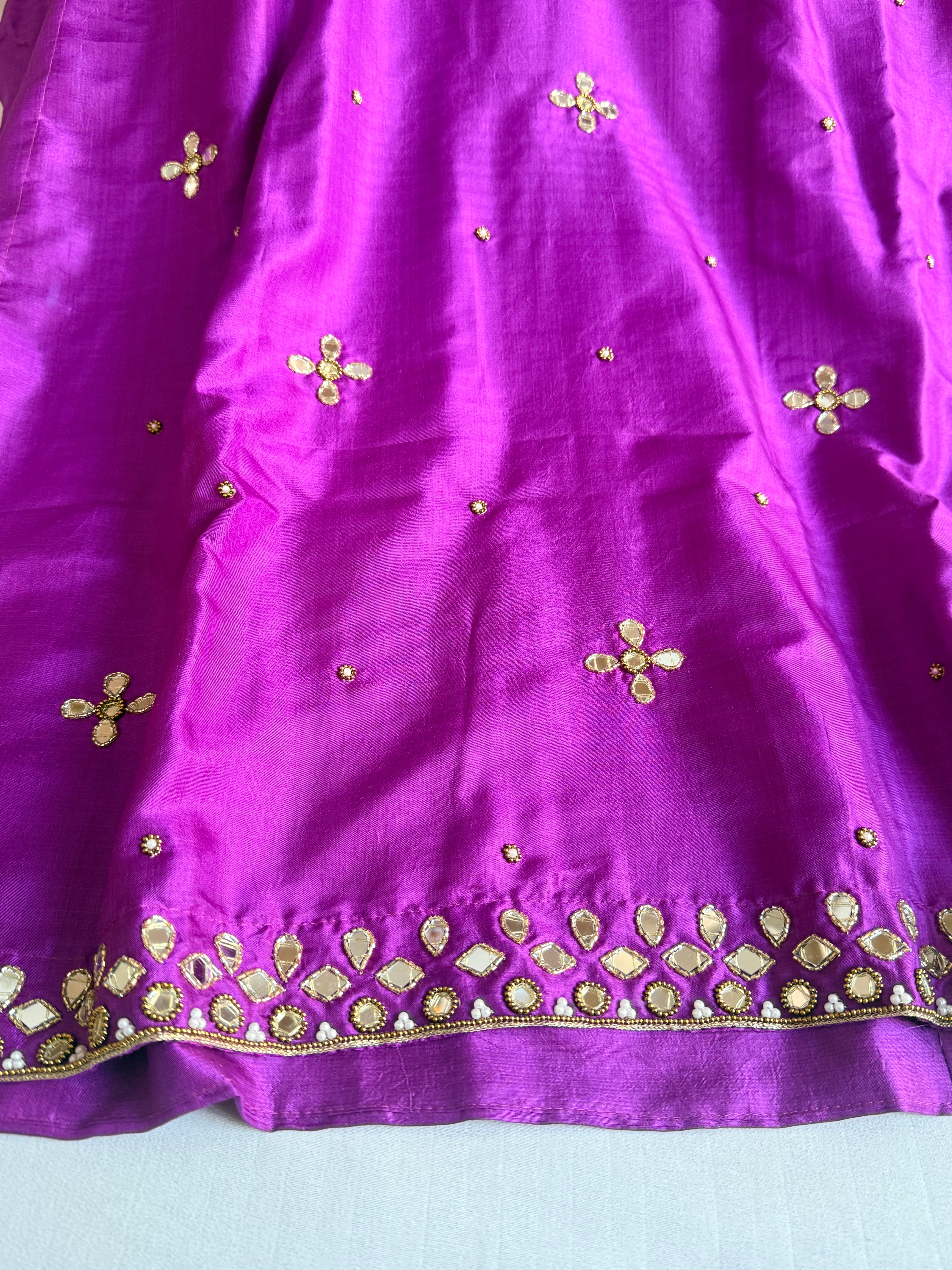 Mashru satin silk banarasi mirrorwork free size kaftan set with bottom