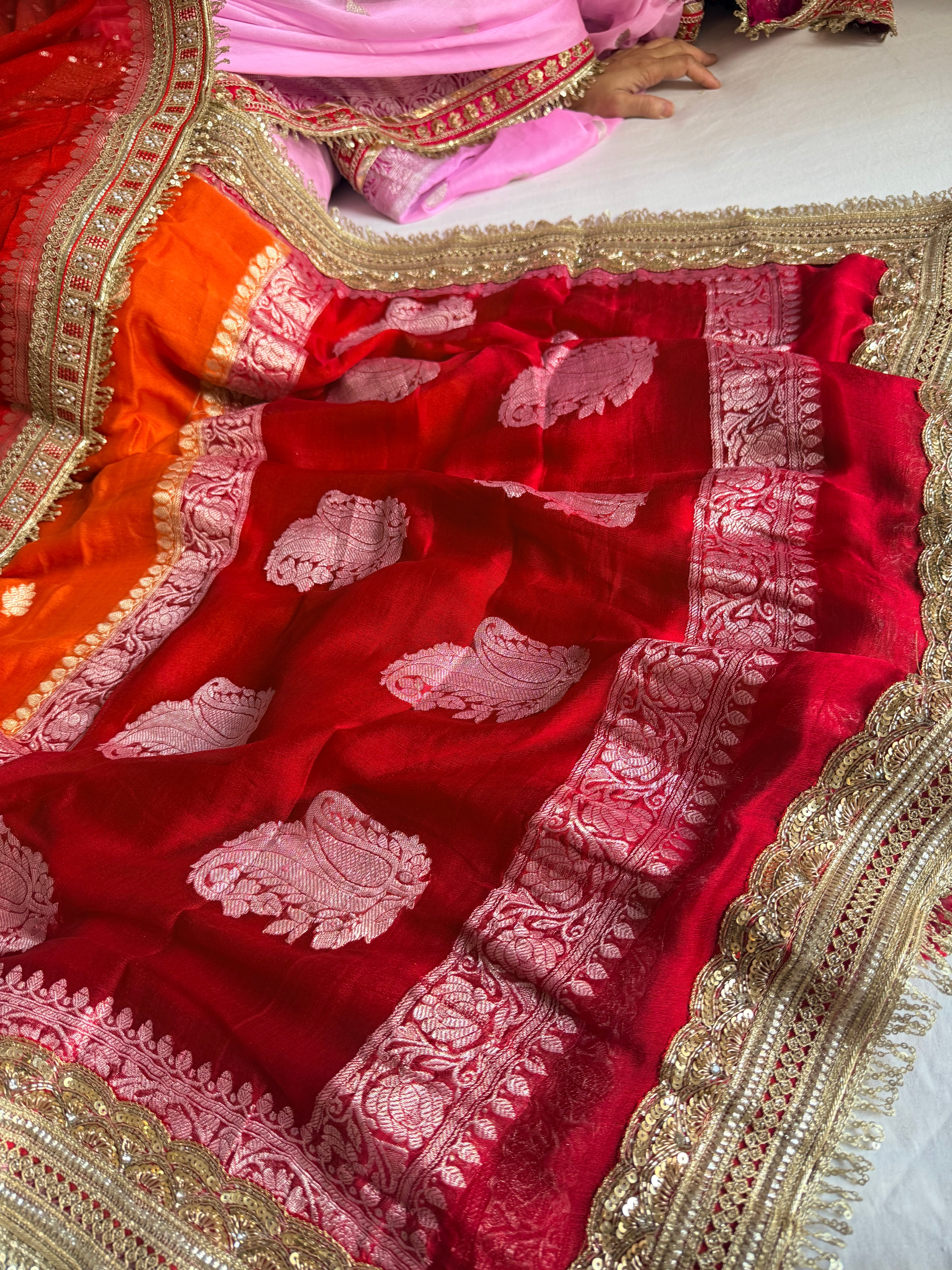 Sridevi edit - Chiffon banarasi gorgette chap dye kadhwa saree duppata set