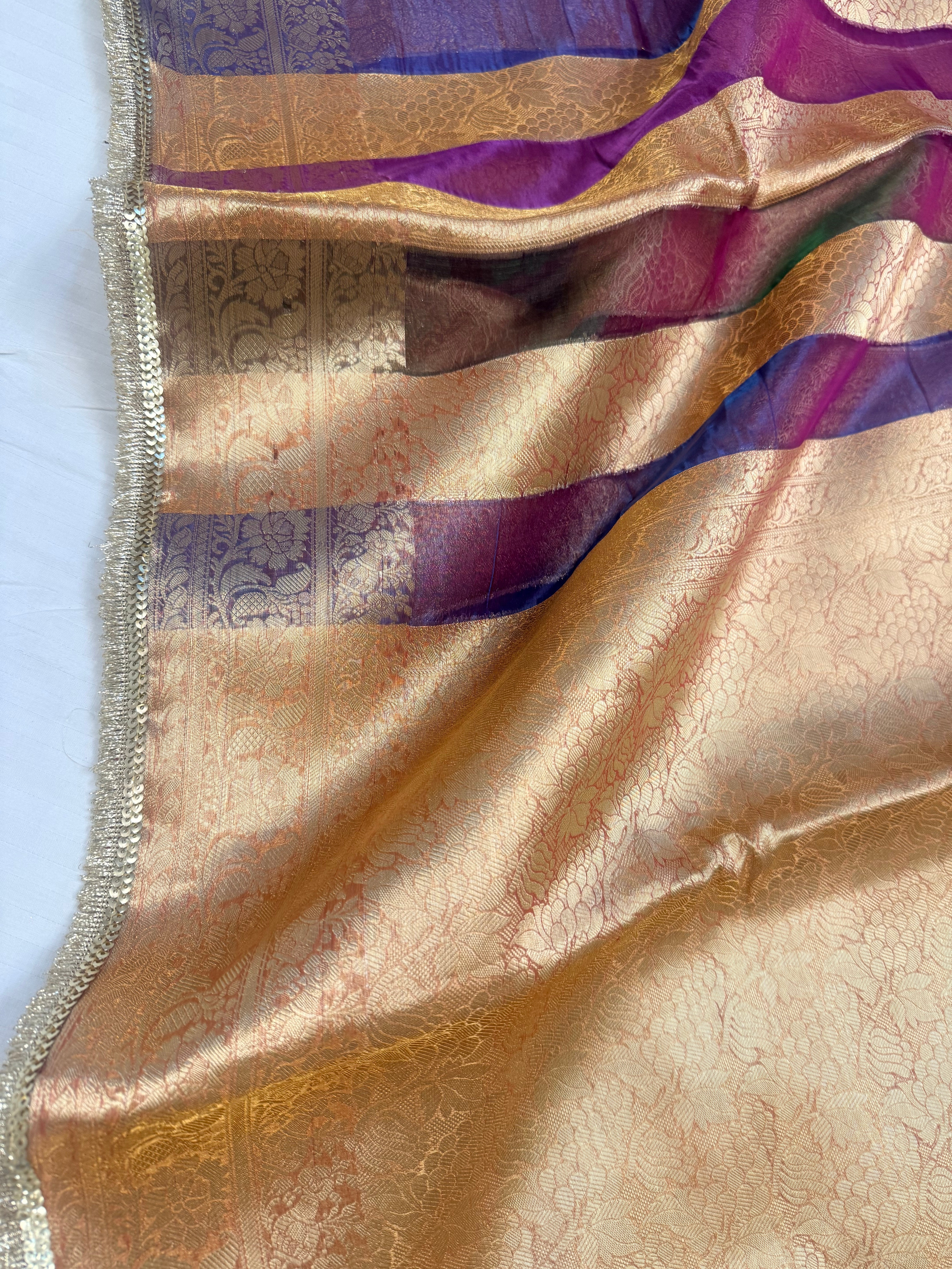 Husn tissue silk rangkaat striped weaving kadhwa gotapatti saree