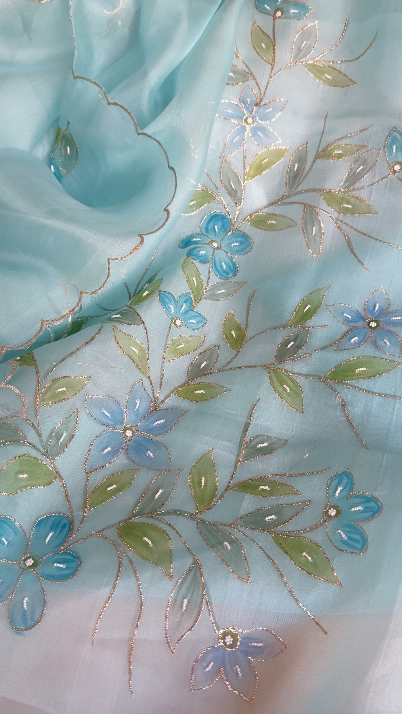 Baagicha edit - Banarasi kora silk handpainted floral hand embroidered suit set
