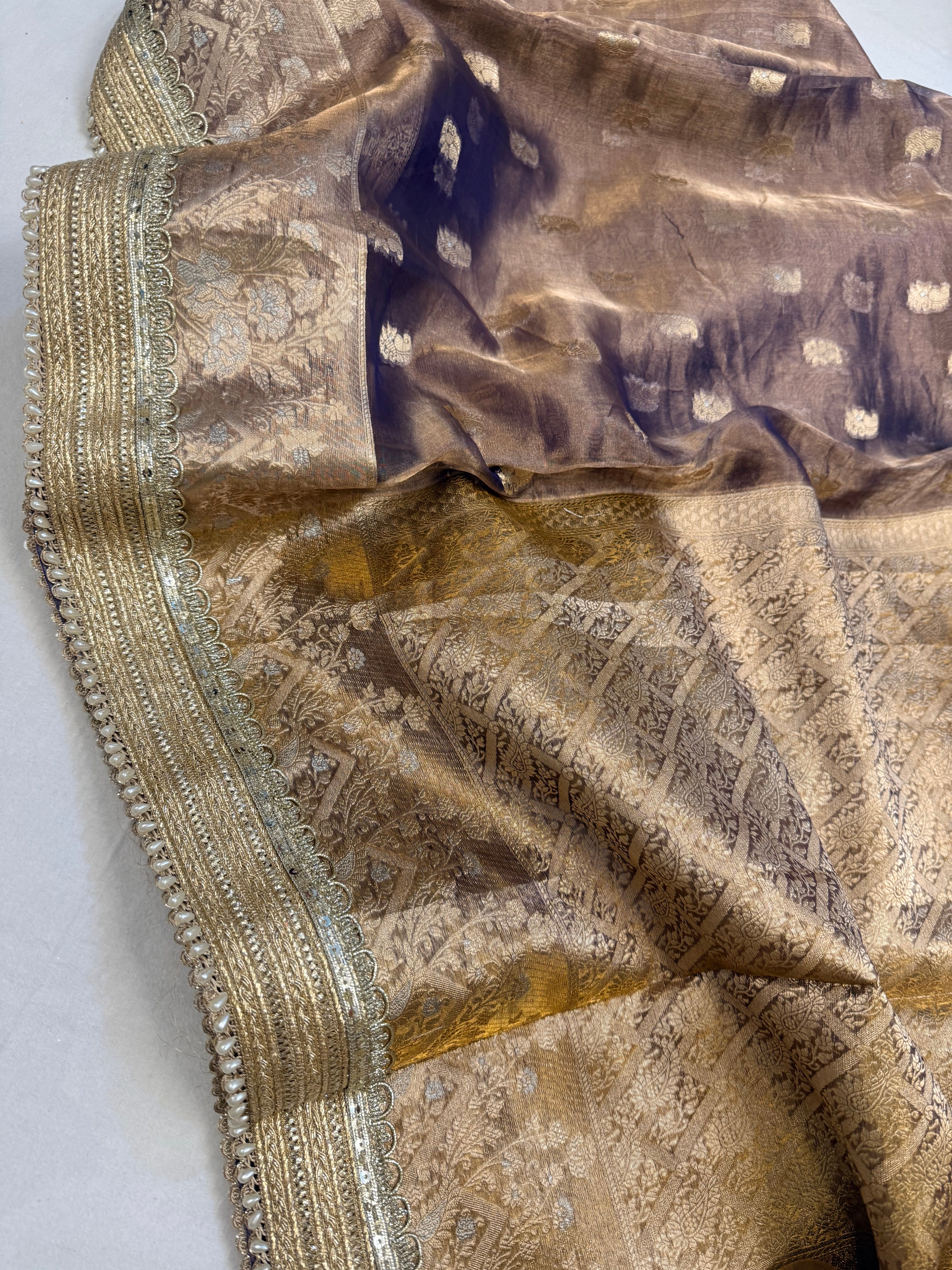 Navy blue tissue silk kadhwa buti gotappati saree