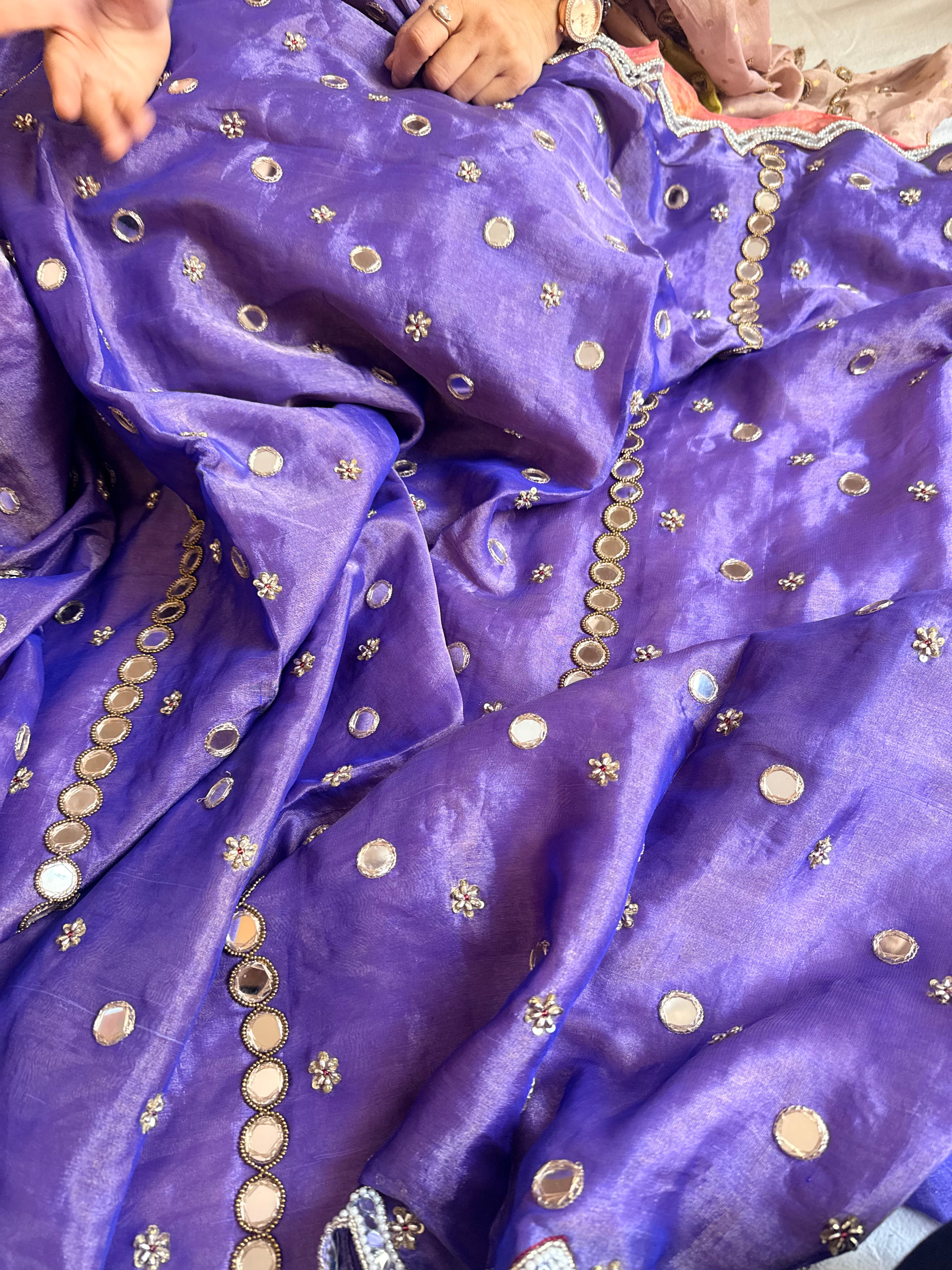 Tyohaar edit - Chiffon tissue gorgette mirrorwork half-half kafhwa buti saree