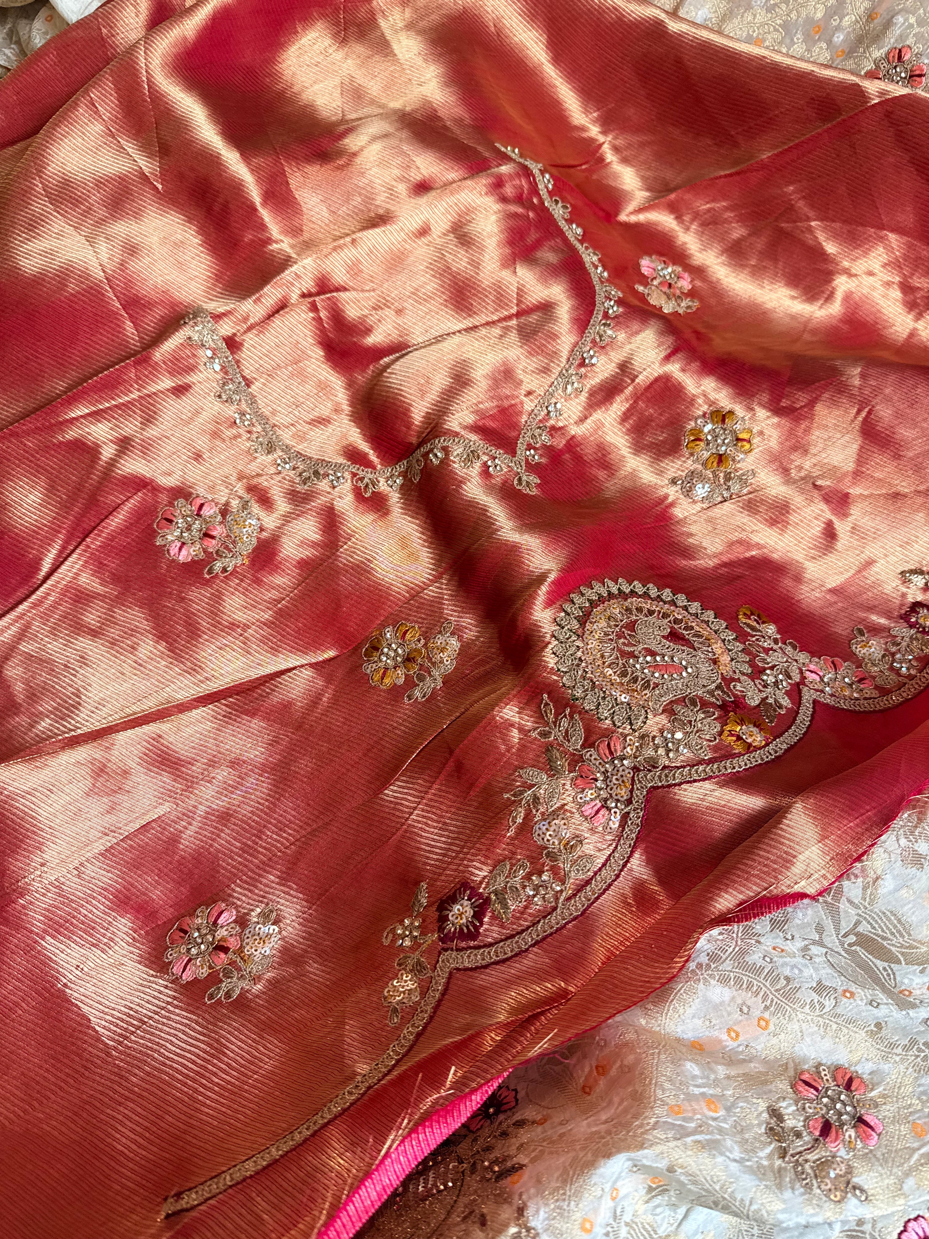 Banarasi bandhej crepe tissue silk embroidered saree