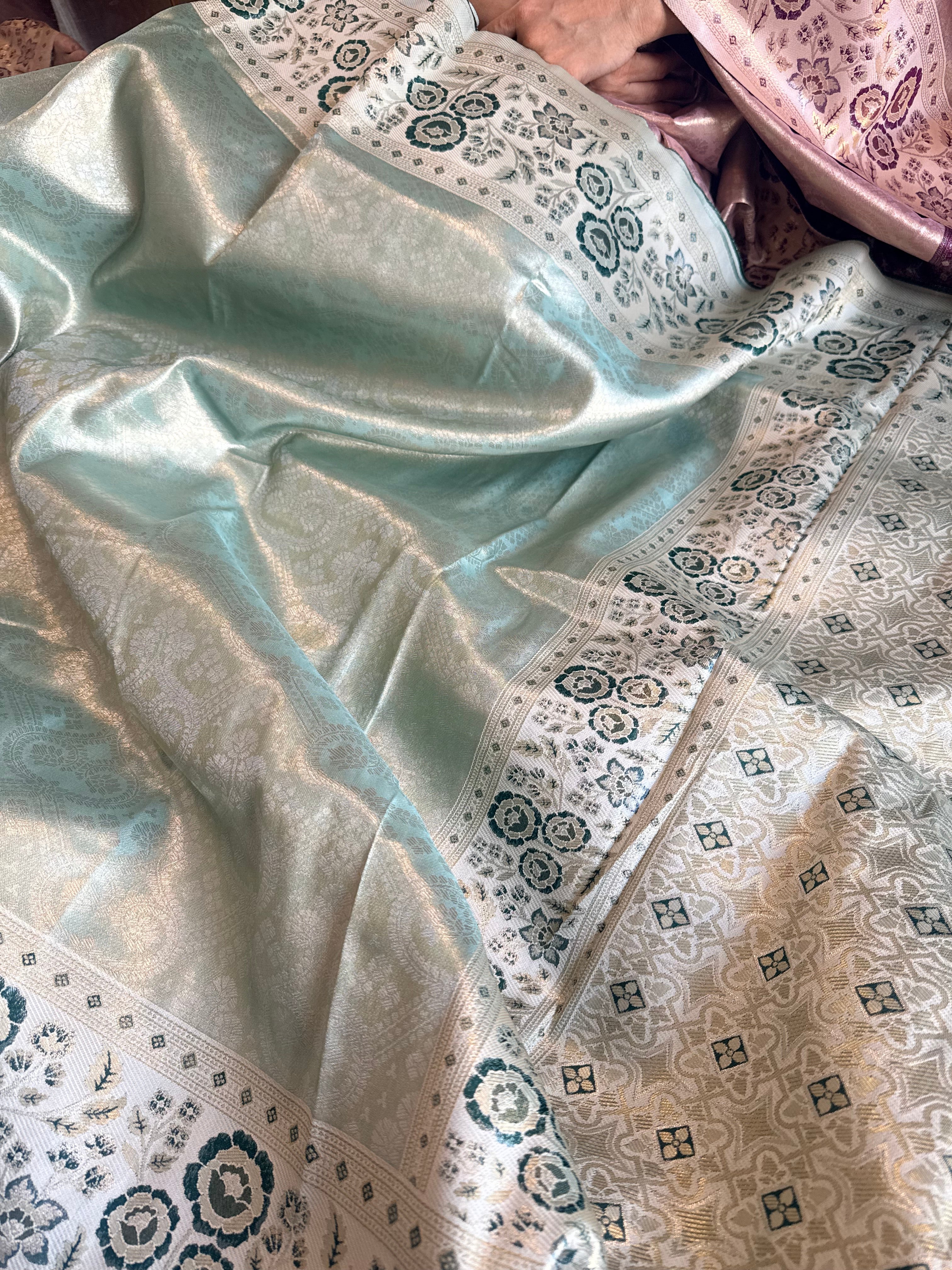 Kanjivaram inspired - Blush blue tissue brocade meenakari kadhwa weaving saree