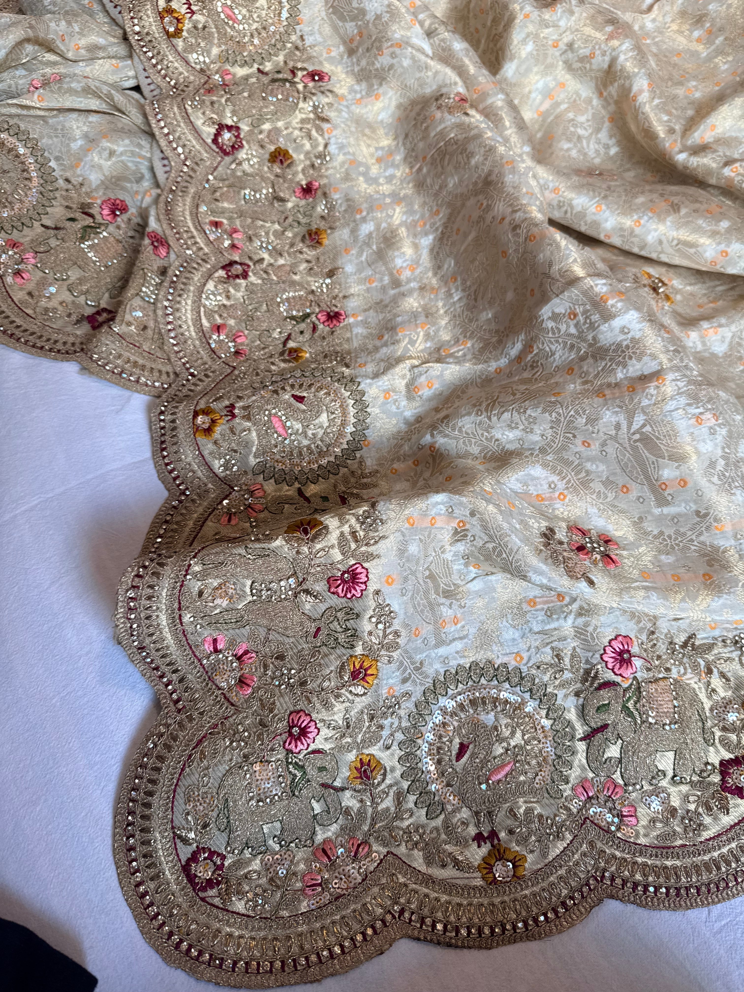 Banarasi bandhej crepe tissue silk embroidered saree